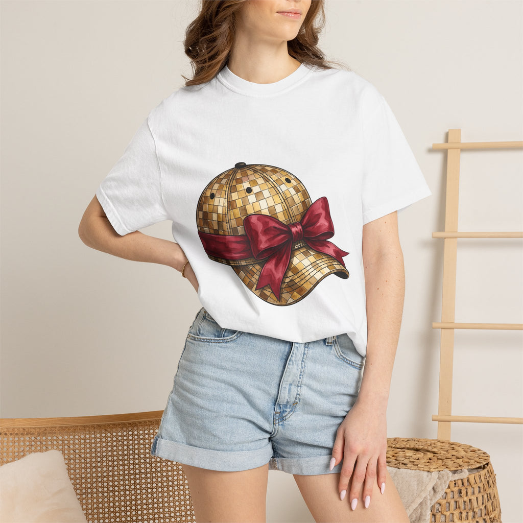 Sequin Cap Shirt Moms Fashion Gift Women Watercolor Tee Glamour Cap T-Shirt Motherhood Fan Painted Tshirt Style Graphic Hand Drawn Bow