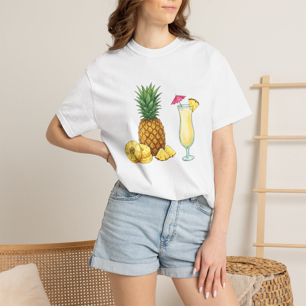 Pineapple Beverage Shirt Drinks Exotic Gift Women Oil Painting Tee Pineapple Drink T-Shirt Cocktail Fan Artistic Tshirt Tropical Graphic