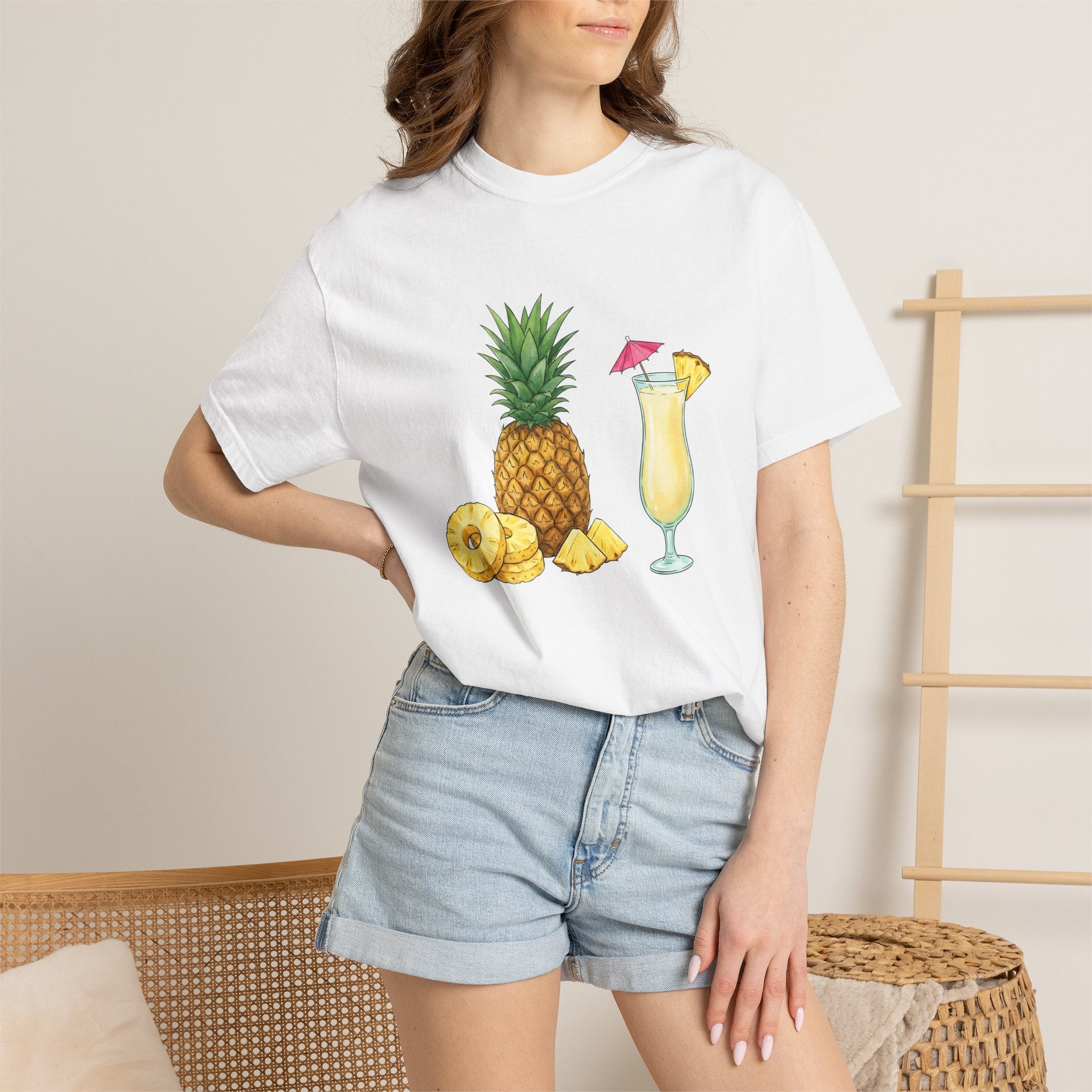 Pineapple Beverage Shirt Drinks Exotic Gift Women Oil Painting Tee Pineapple Drink T-Shirt Cocktail Fan Artistic Tshirt Tropical Graphic