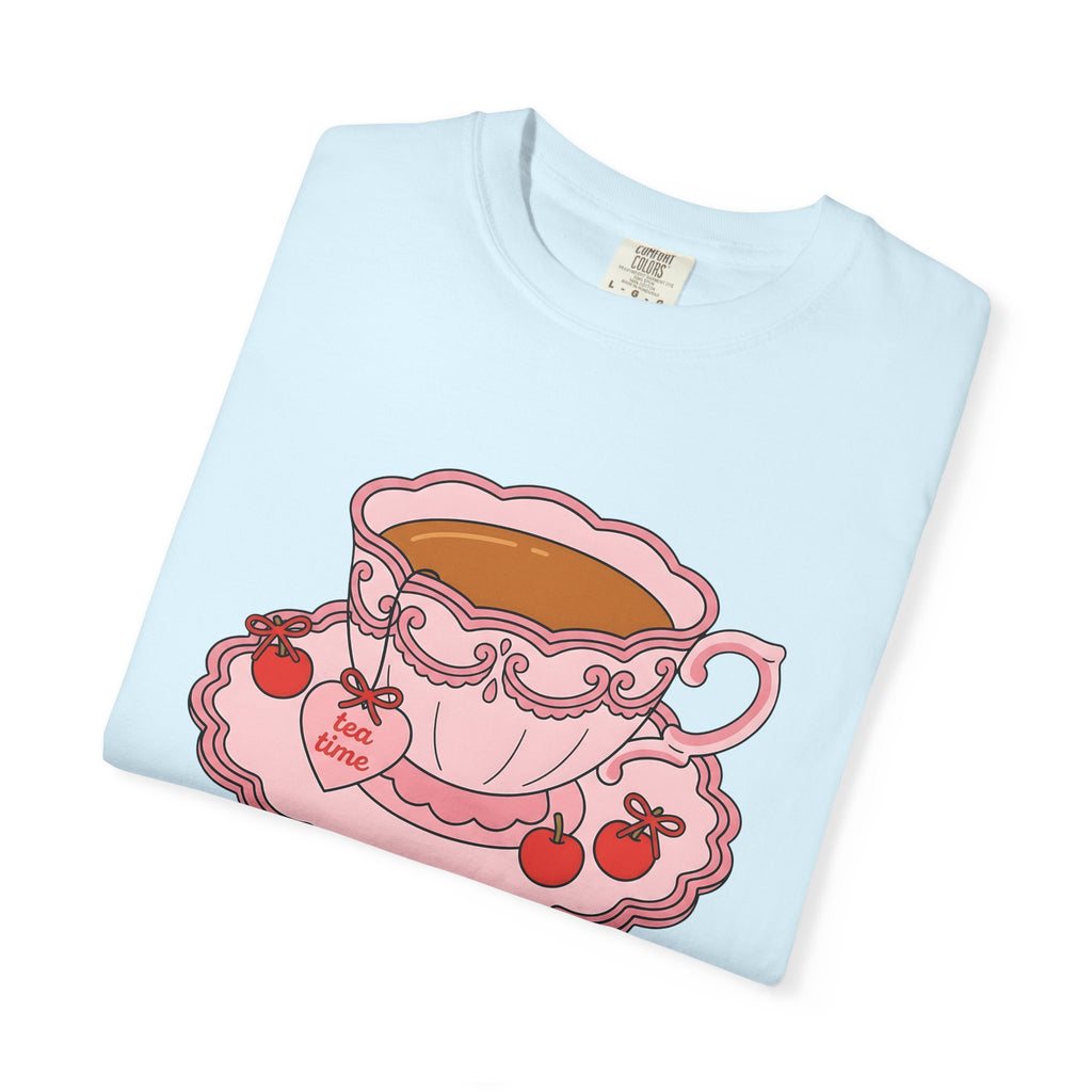 Tea Cup Shirt Tea Foodie Gift Women Kawaii Tee Teacup T-Shirt Tea Fan Cute Tshirt Food Graphic Retro Cherry Tshirt