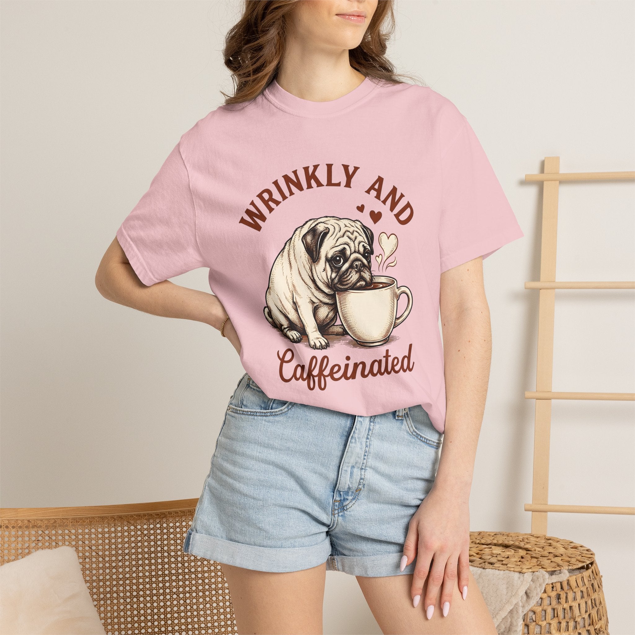 Pug Espresso Shirt St. Valentine's Day Canine Fan Gift Women Rustic Tee Coffee T-Shirt Valentines Fan Vintage Tshirt Dog Graphic Line Art