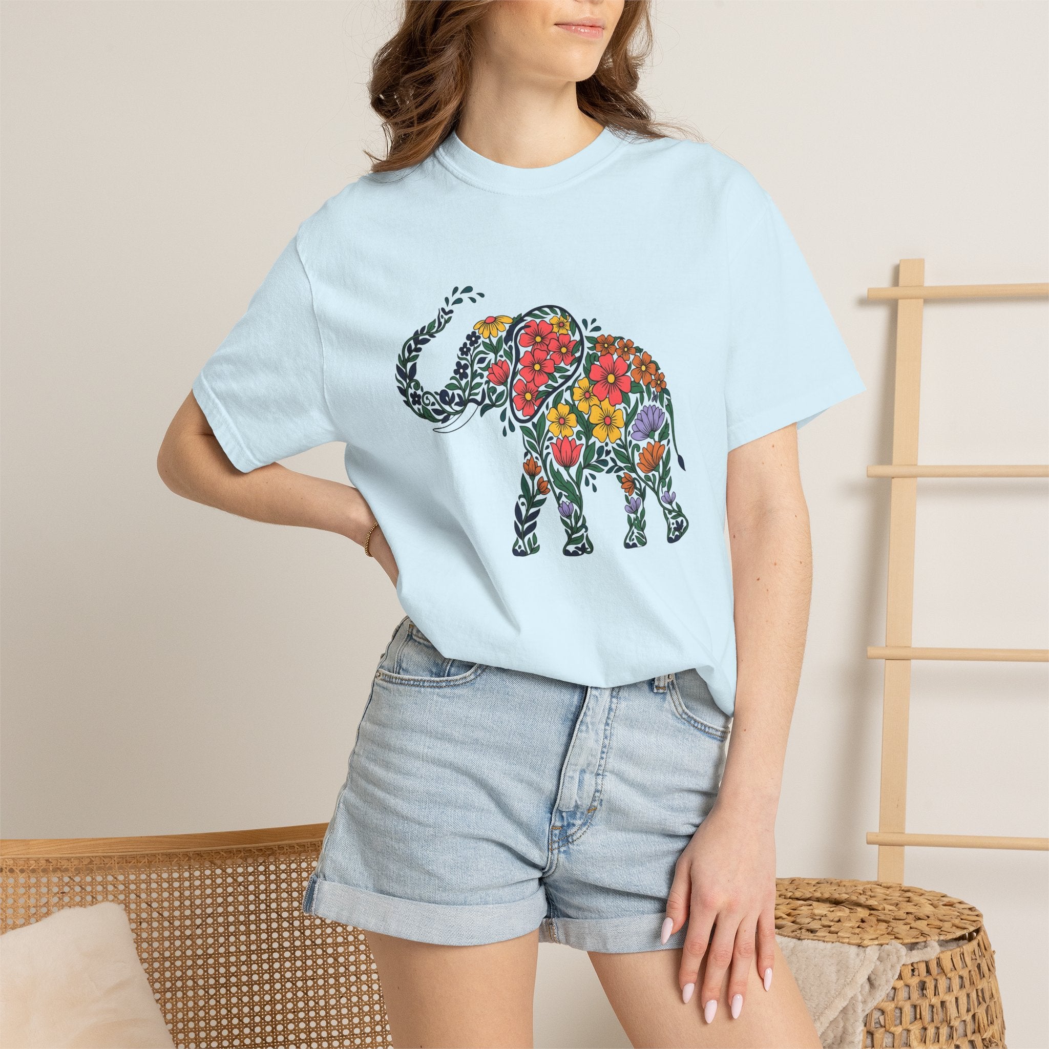 Floral Pachyderm Shirt St. Valentine's Day Critter Gift Women Vintage Tee Elephant T-Shirt Valentine Fan Retro Tshirt Animal Graphic