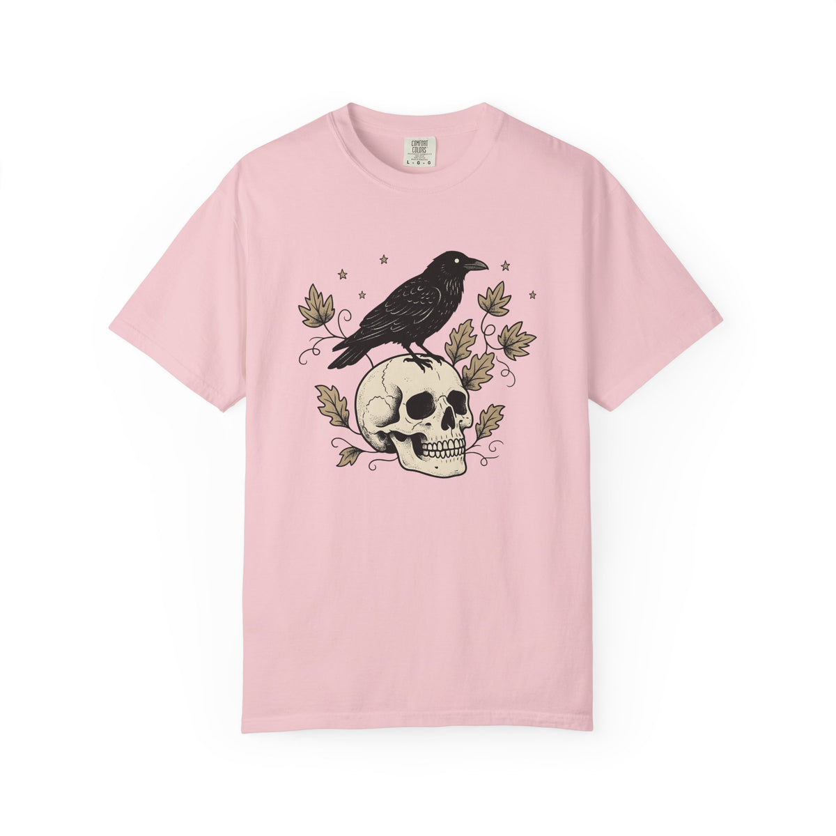 Raven Bone Shirt Halloween Gothic Art Gift Women Illustrative Tattoo Tee Crow T-Shirt Horror Fan Corvid Tshirt Dark Graphic Classic Vintage