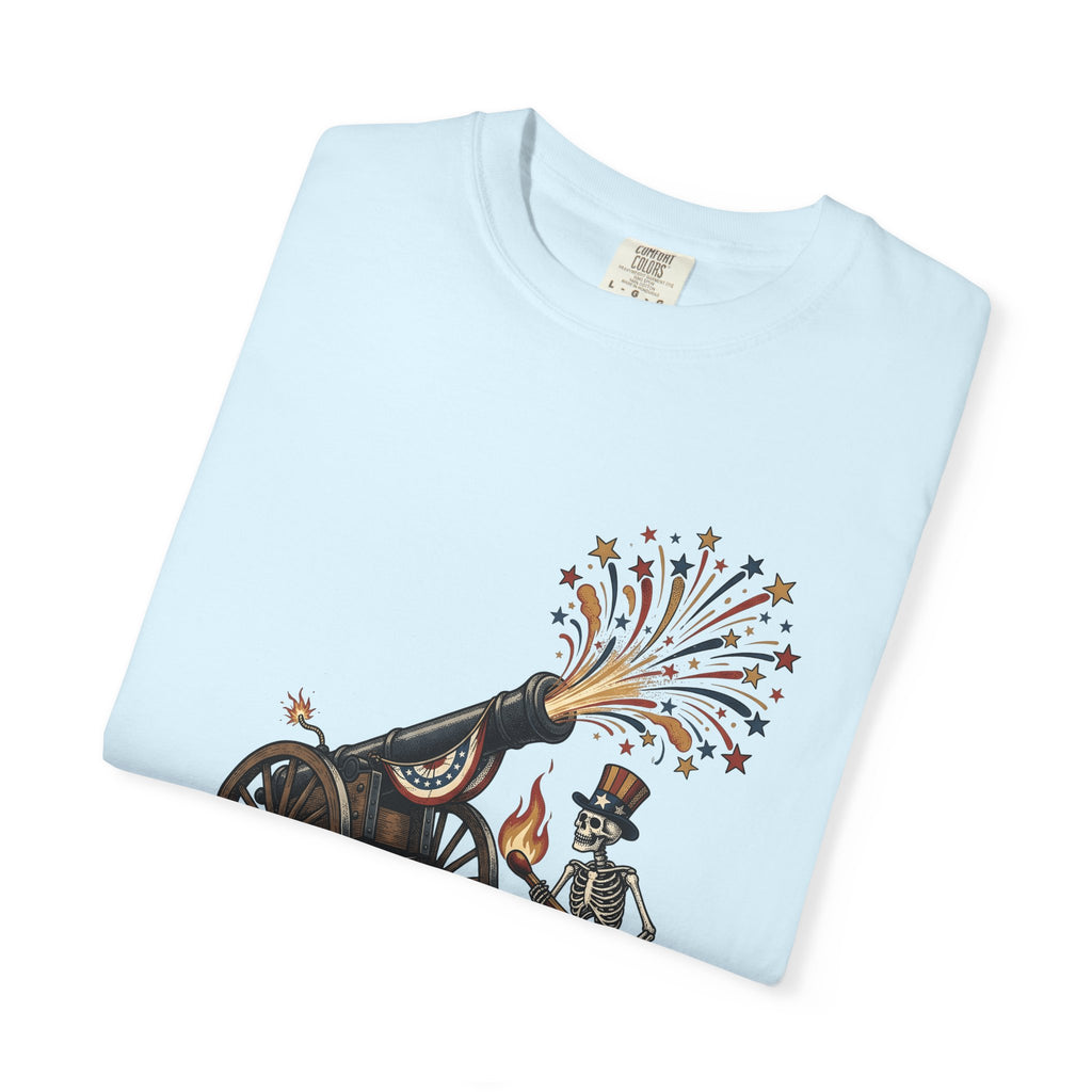 Skeleton Cannon Shirt 4th Of July Patriotic Gift Women Vintage Tee Cannon T-Shirt Independence Day Enthusiast Distressed Tshirt Star