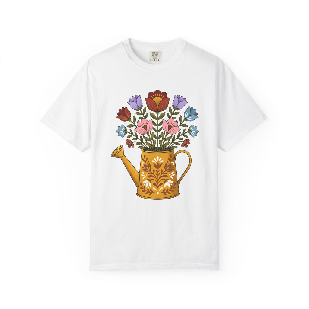 Floral Bouquet Shirt Easter Garden Gift Women Folk Art Tee Flower Arrangement T-Shirt Spring Fan Floral Graphic Vintage Retro Watering Can