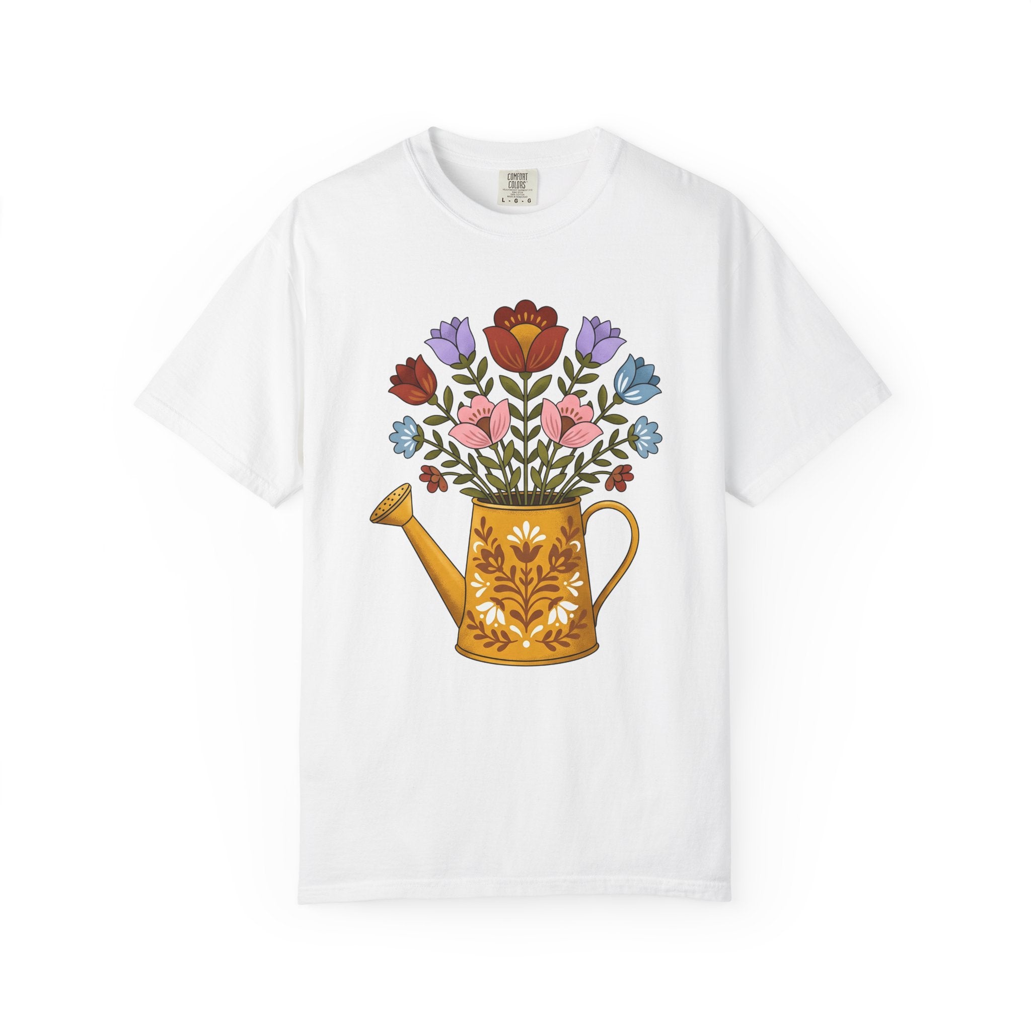 Floral Bouquet Shirt Easter Garden Gift Women Folk Art Tee Flower Arrangement T-Shirt Spring Fan Floral Graphic Vintage Retro Watering Can