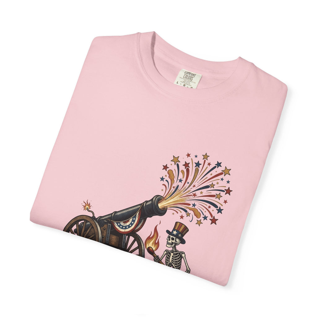 Skeleton Cannon Shirt 4th Of July Patriotic Gift Women Vintage Tee Cannon T-Shirt Independence Day Enthusiast Distressed Tshirt Star