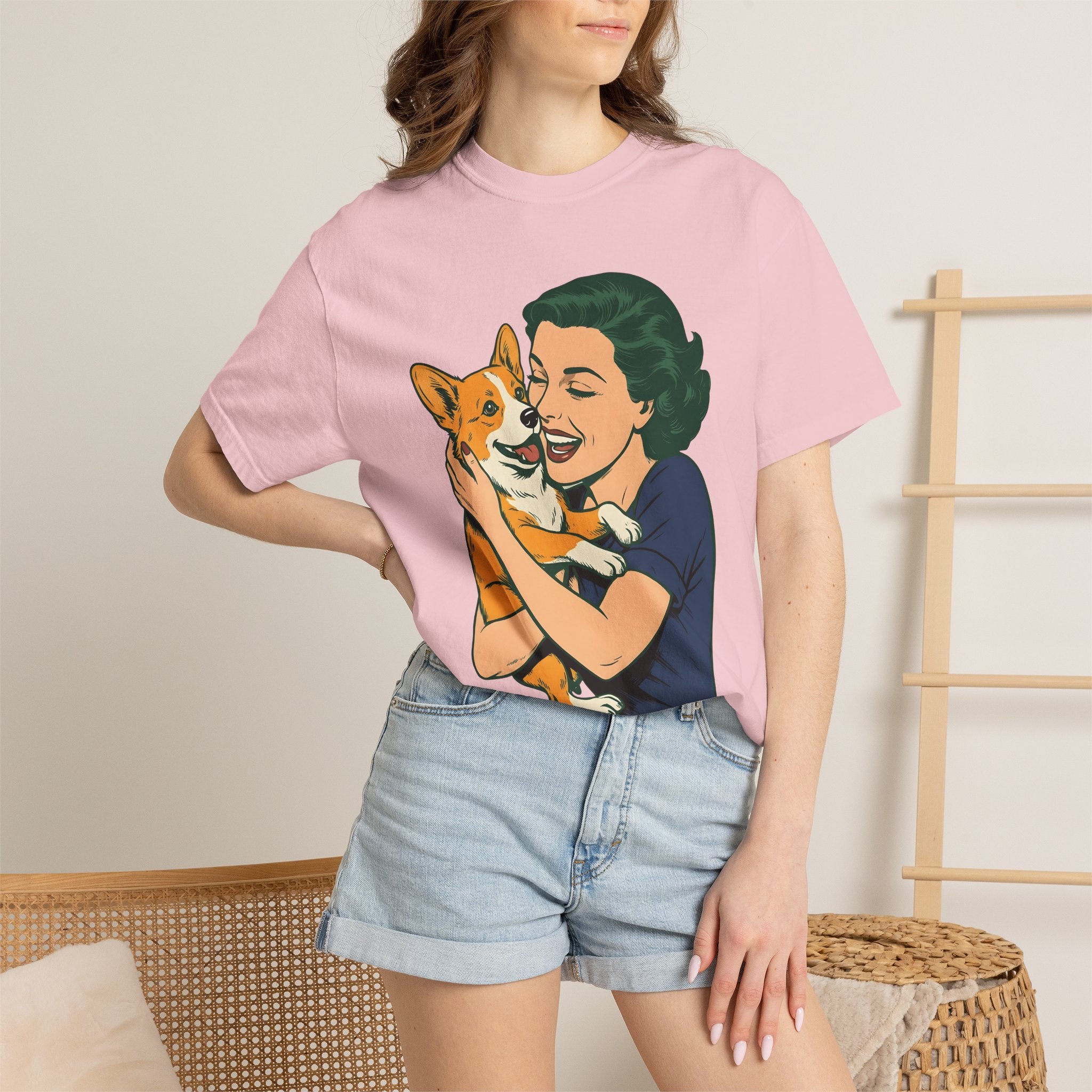Girl Corgi Shirt Dog Animals Gift Women Classic Tee Corgi T-Shirt Dog Fan Puppy Tshirt Creature Graphic Old School Hug Tshirt