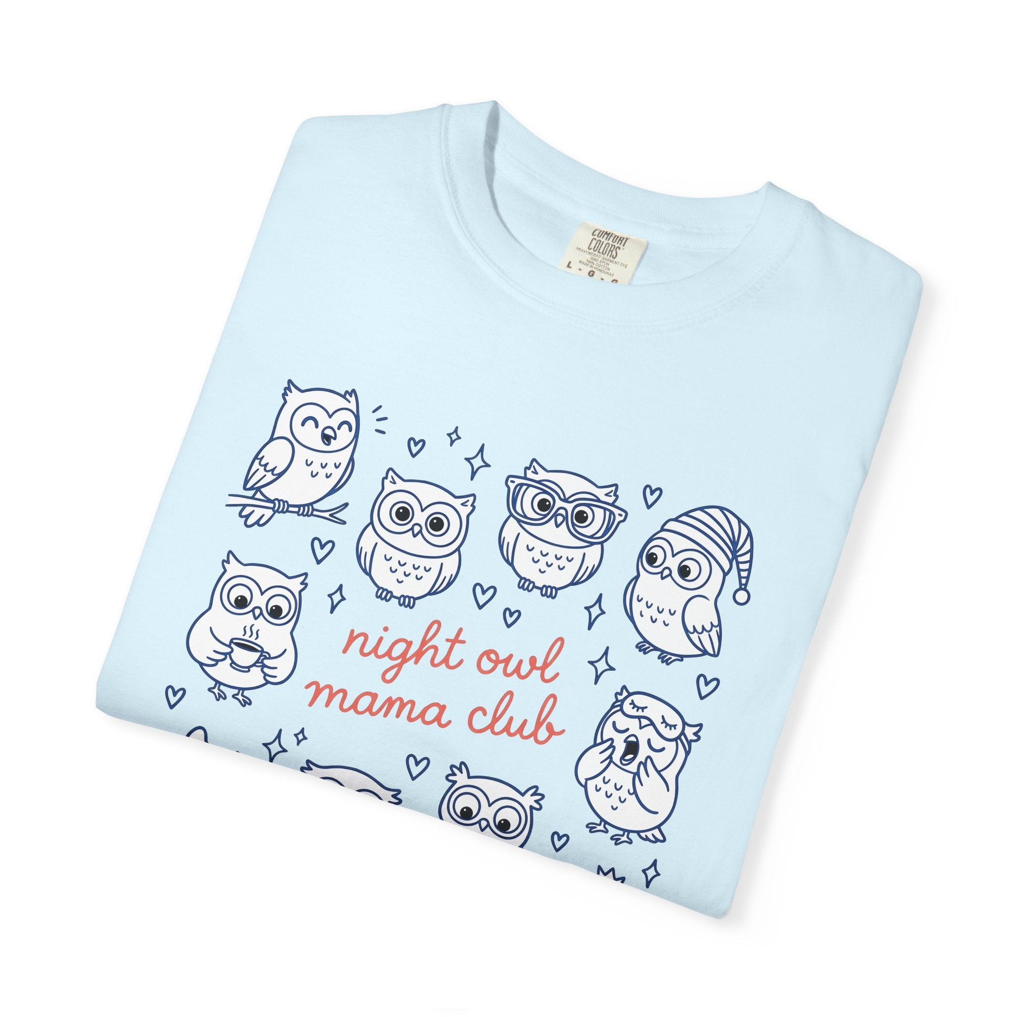 Owl Graphic Shirt Mom Animals Gift Women Doodle Tee Hoot Owl T-Shirt Mother Fan Wildlife Graphic Tshirt Hand Drawn Hearts Tshirt
