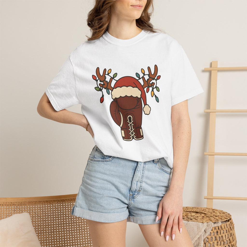 Fight Glove Reindeer Shirt Christmas Exercise Gift Women Cartoon Tee Boxing Glove T-Shirt Xmas Fan Comic Tshirt Fitness Graphic Old School