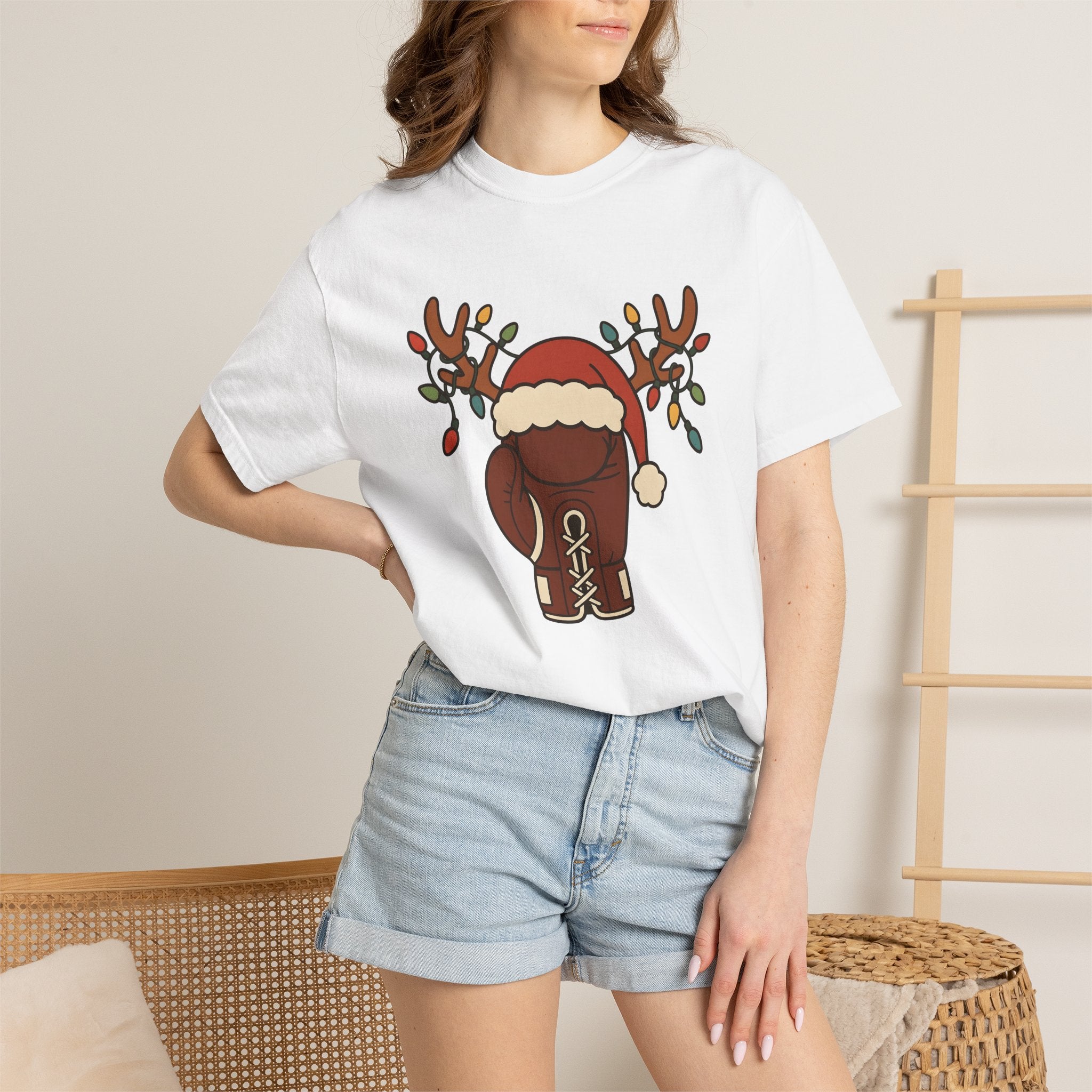 Fight Glove Reindeer Shirt Christmas Exercise Gift Women Cartoon Tee Boxing Glove T-Shirt Xmas Fan Comic Tshirt Fitness Graphic Old School