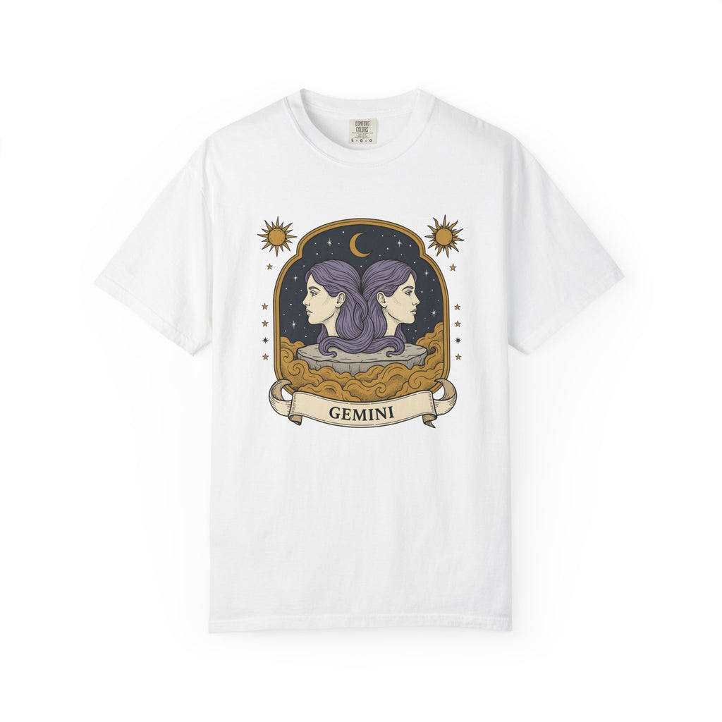 Gemini Twins Shirt Boho Chic Horoscope Gift Women Mystical Tee Zodiac T-Shirt Bohemian Enthusiast Magical Tshirt Astrology Graphic Retro