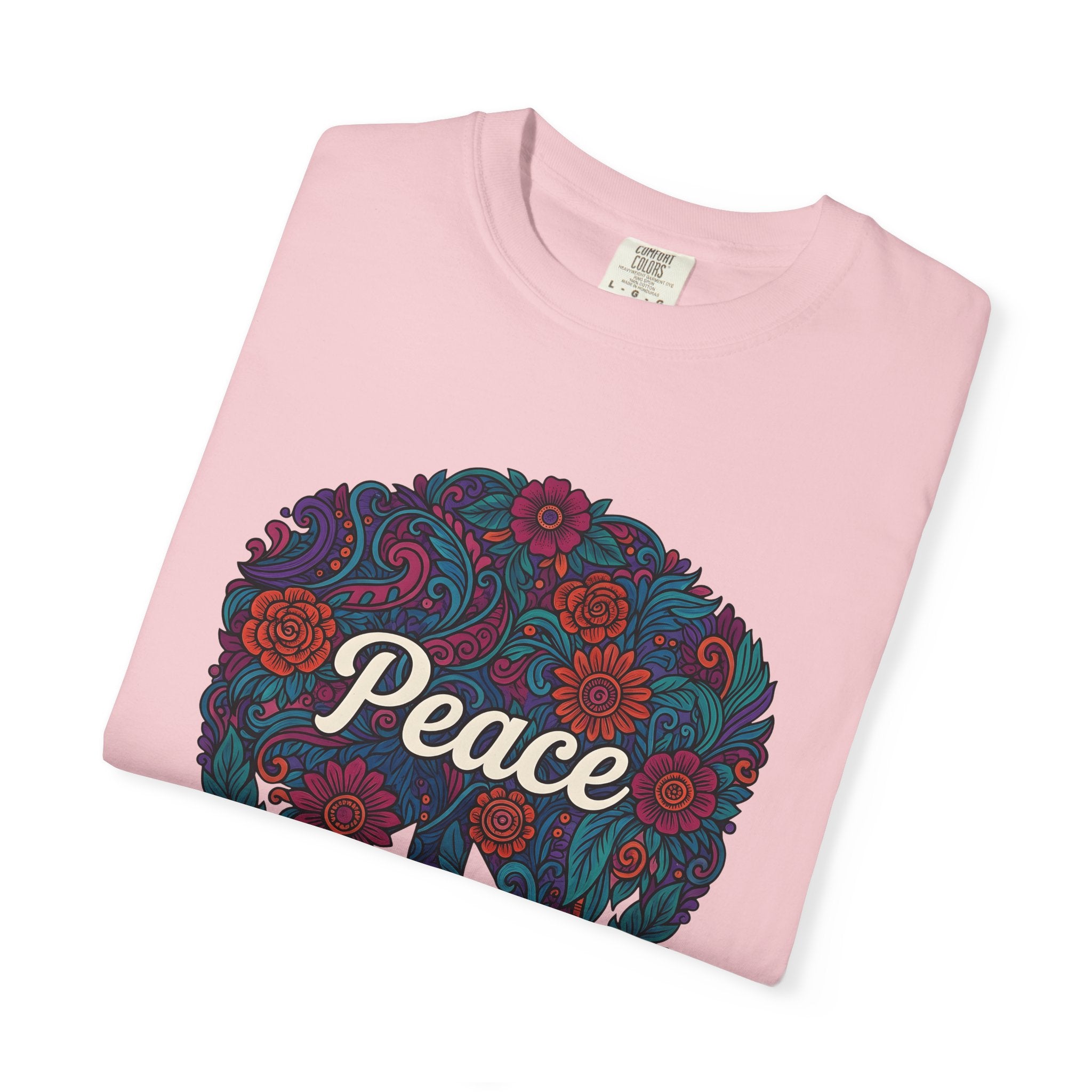 Peace Sign Floral Shirt Hippie Festival Gift Women Boho Tee Peace Symbol T-Shirt Bohemian Fan Hippie Chic Graphic Psychedelic Flowers Tshirt