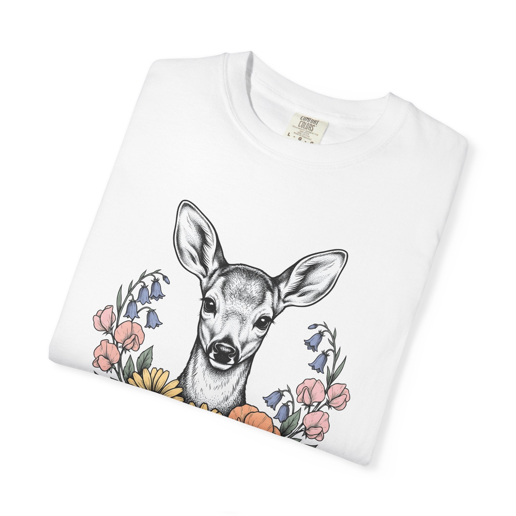 Deer Floral Shirt Animals Nature Gift Women Botanical Tee Fawn T-Shirt Wildlife Fan Botanical Illustration Environmental Graphic Vintage