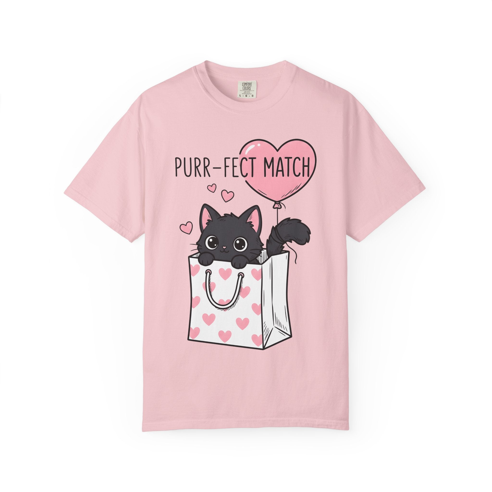 Black Cat Shirt St. Valentines Day Animals Gift Women Whimsical Tee Kitty T-Shirt Valentines Fan Cartoon Tshirt Creature Graphic Line Art