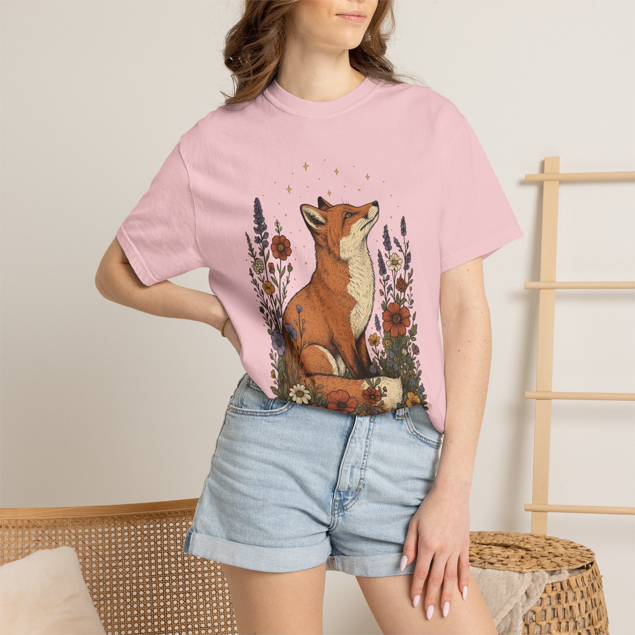 Fox Blossom Shirt Animals & Flowers Trees Gift Women Folk Tee Blossom T-Shirt Floral Fan Botanical Tshirt Forest Graphic Retro Twinkle