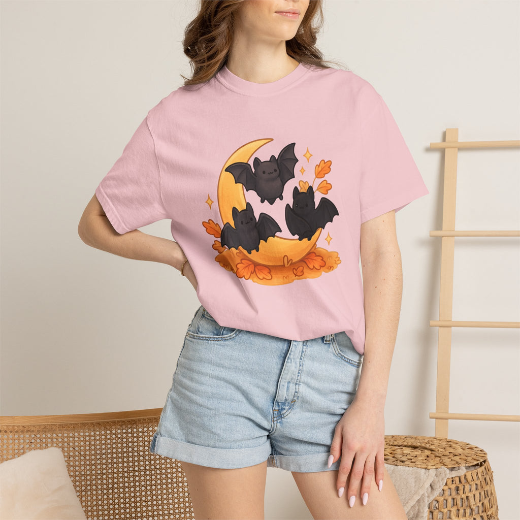Cute Bats Shirt Halloween Autumn Gift Women Kawaii Tee Flying Fox T-Shirt Halloween Fan Cute Illustration Fall Graphic Hand Drawn Crescent