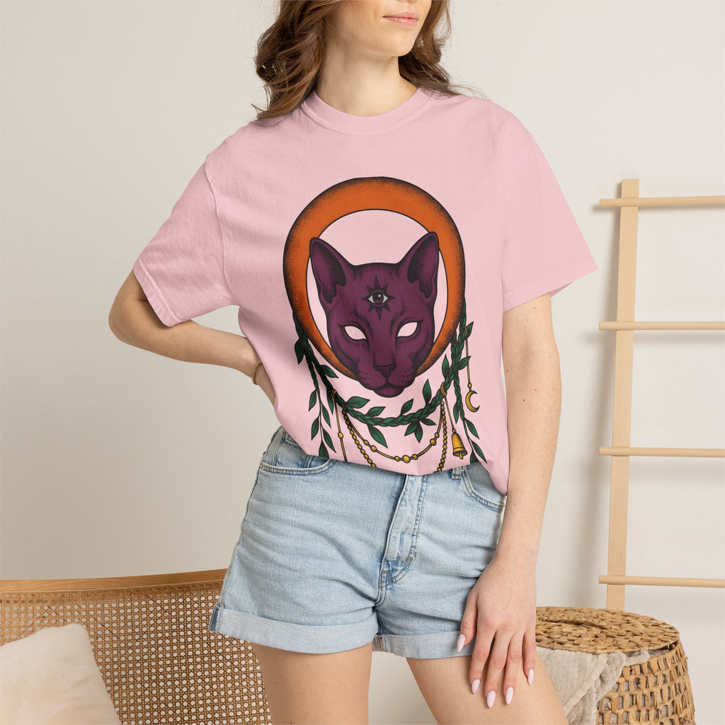 Magical Cat Shirt Boho Chic Metaphysical Gift Women Tribal Tee Kitty T-Shirt Bohemian Fan Ethnic Tshirt Spiritual Graphic Abstract Crescent