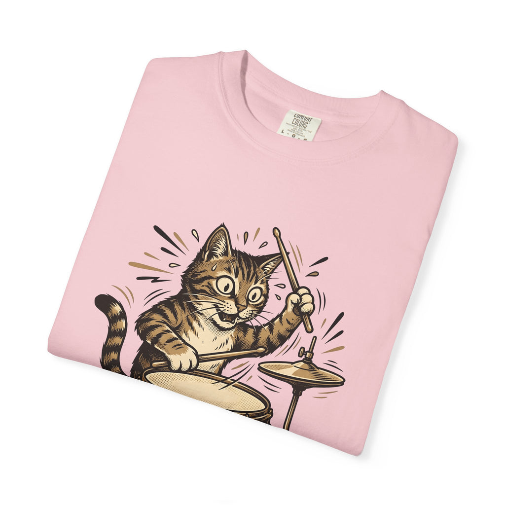Cat Drum Set Shirt Cat Music Gift Women Cartoon Tee Drum Kit T-Shirt Cat Fan Comic Tshirt Melody Graphic Retro Cymbals Tshirt