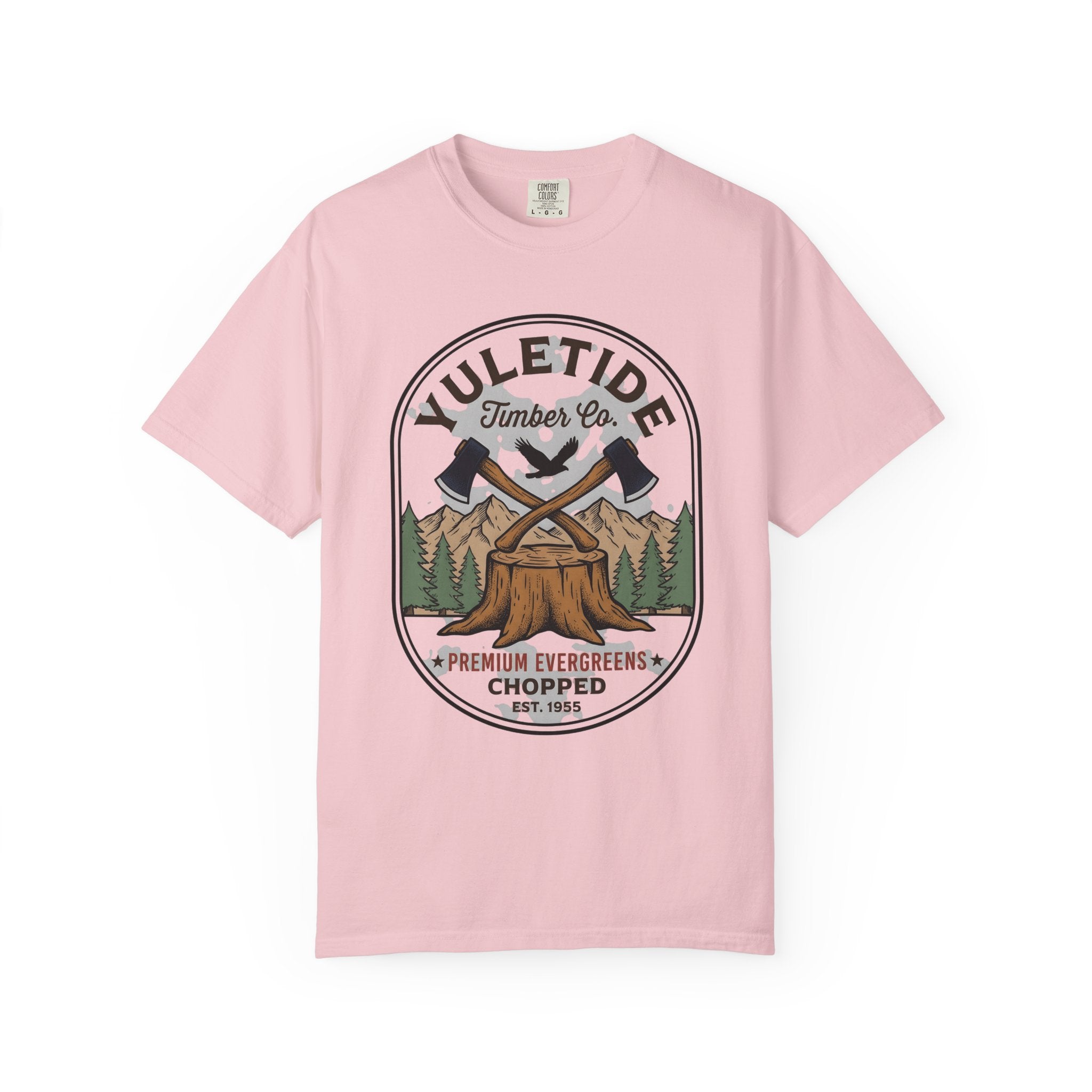 Crossed Hatchets Shirt Christmas Camping Gift Women Rustic Tee Tomahawks T-Shirt Noel Fan Vintage Tshirt Outdoor Graphic Sketch Fir Trees