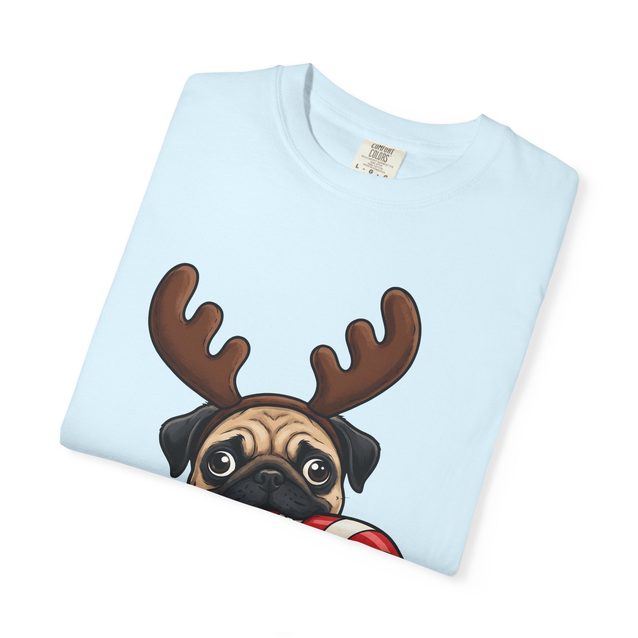 Pug Shirt Christmas Puppy Gift Women Caricature Tee Pug T-Shirt Xmas Fan Cartoon Tshirt Puppy Graphic Doodle Striped Candy Tshirt