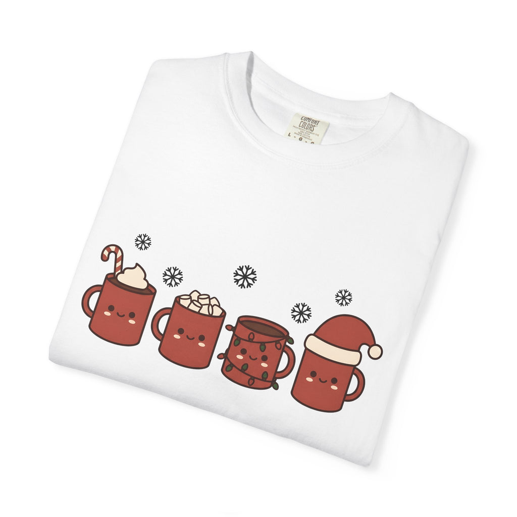 Adorable Hot Chocolate Mugs Shirt Christmas Holiday Gift Women Cartoon Tee Hot Chocolate Mugs T-Shirt Xmas Fan Comic Tshirt Seasonal Graphic
