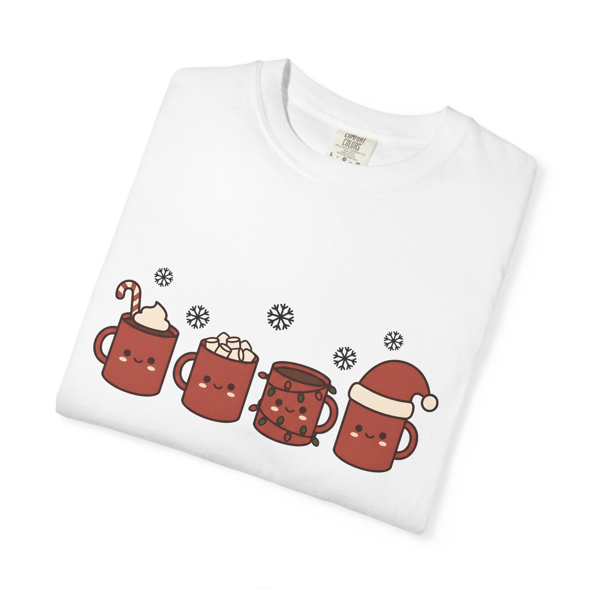 Adorable Hot Chocolate Mugs Shirt Christmas Holiday Gift Women Cartoon Tee Hot Chocolate Mugs T-Shirt Xmas Fan Comic Tshirt Seasonal Graphic