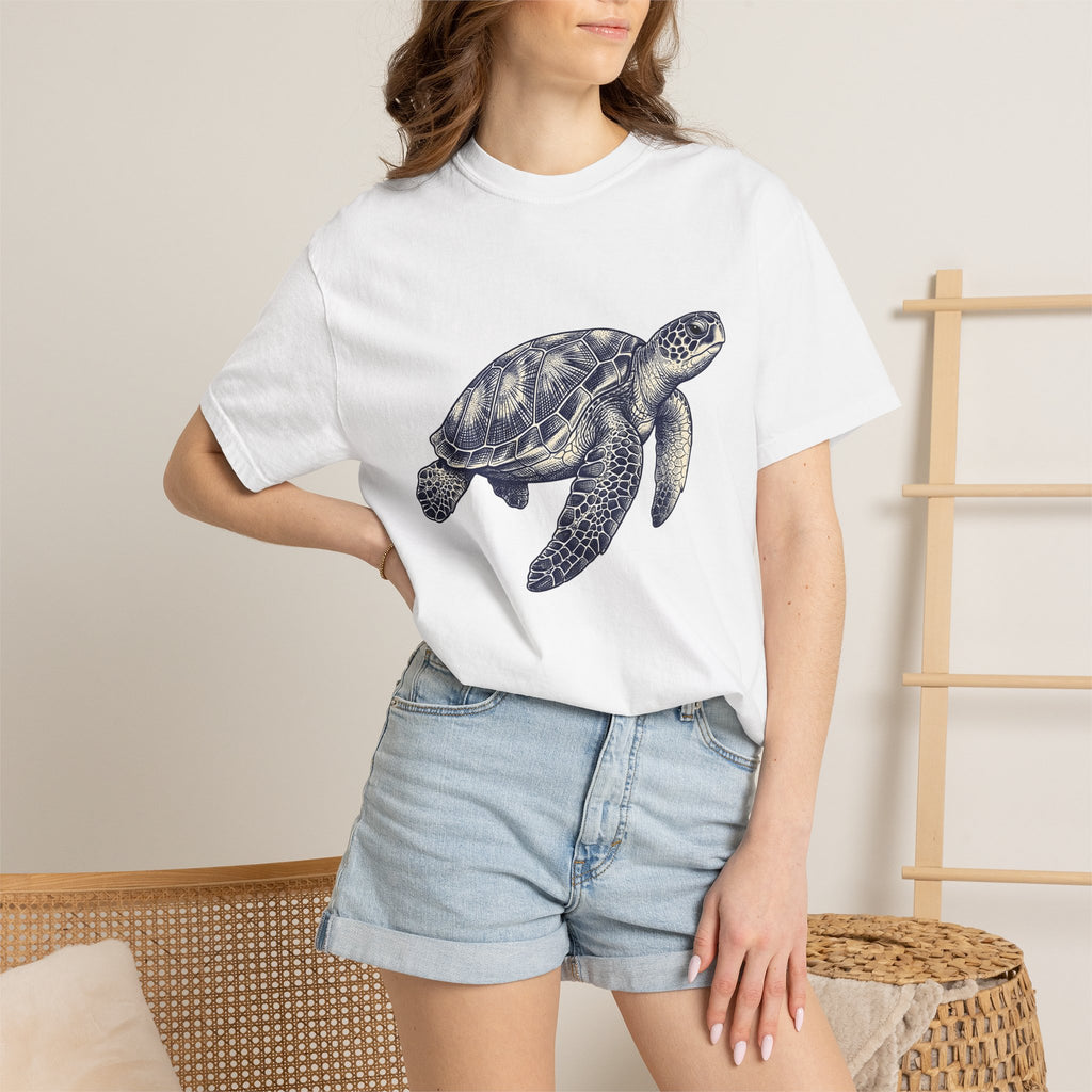 Sea Turtle Shirt Animals Sea Life Gift Women Line Art Tee Turtle T-Shirt Wildlife Fan Marine Graphic Tshirt Cartoon Turtle Armor Tshirt