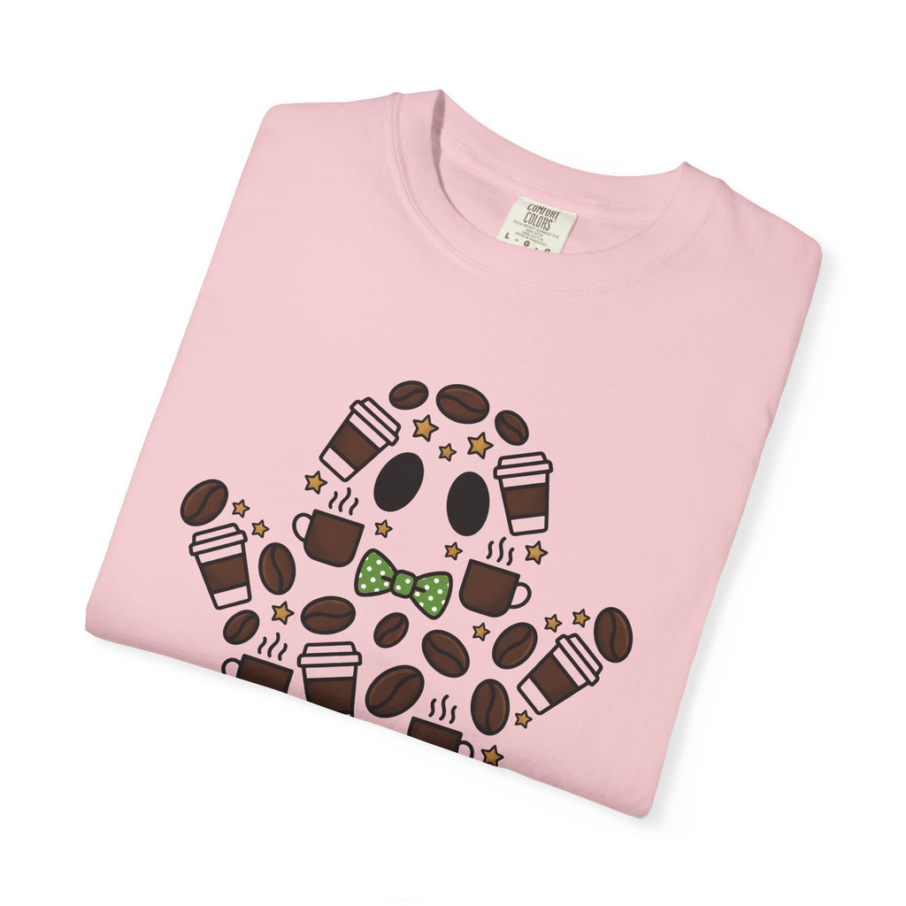 Ghost Coffee Shirt Halloween Coffee Gift Women Cartoon Tee Coffee T-Shirt Spooky Fan Cartoony Tshirt Java Graphic Doodle Coffee Beans Tshirt
