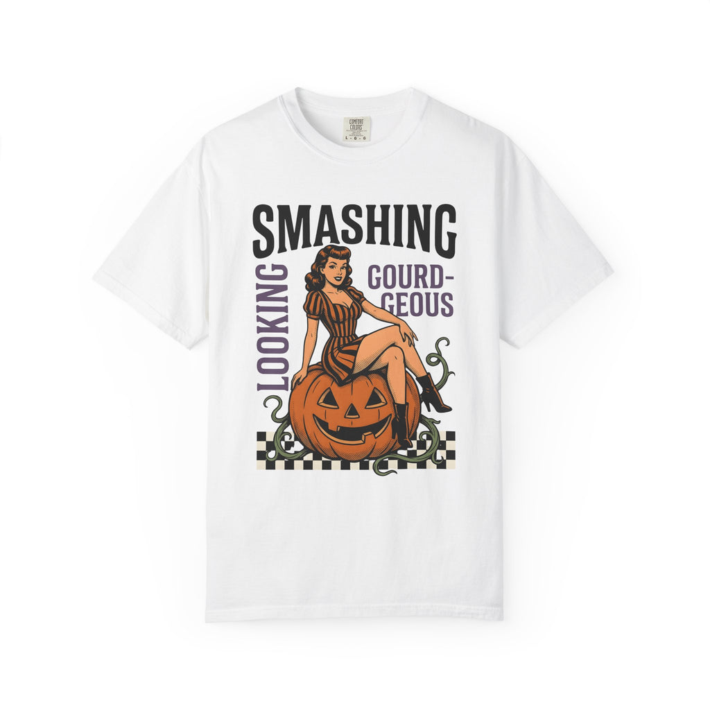 Pinup Girl Pumpkin Shirt Halloween Pinup Gift Women Vintage Tee Gourd T-Shirt Horror Fan Retro Tshirt Pinup Graphic Retro Checkerboard