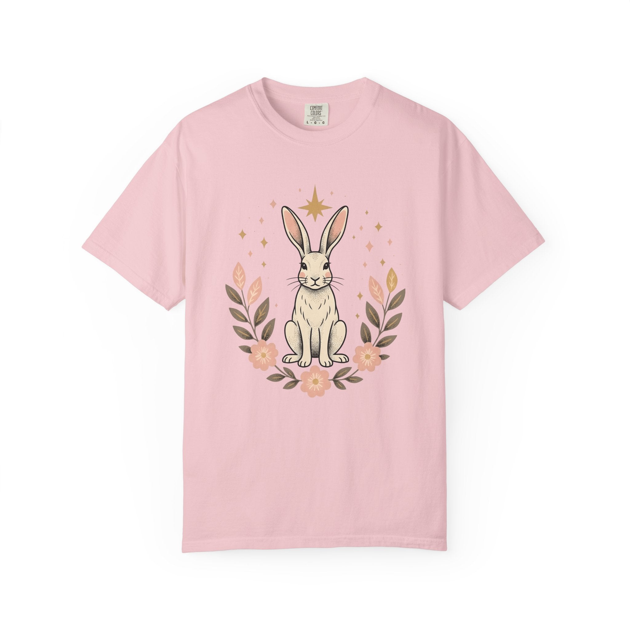 Bunny Art Shirt Animals & Flowers Earth Gift Women Folk Tee Rabbit T-Shirt Floral Fan Naive Tshirt Environmental Graphic Old School Petal