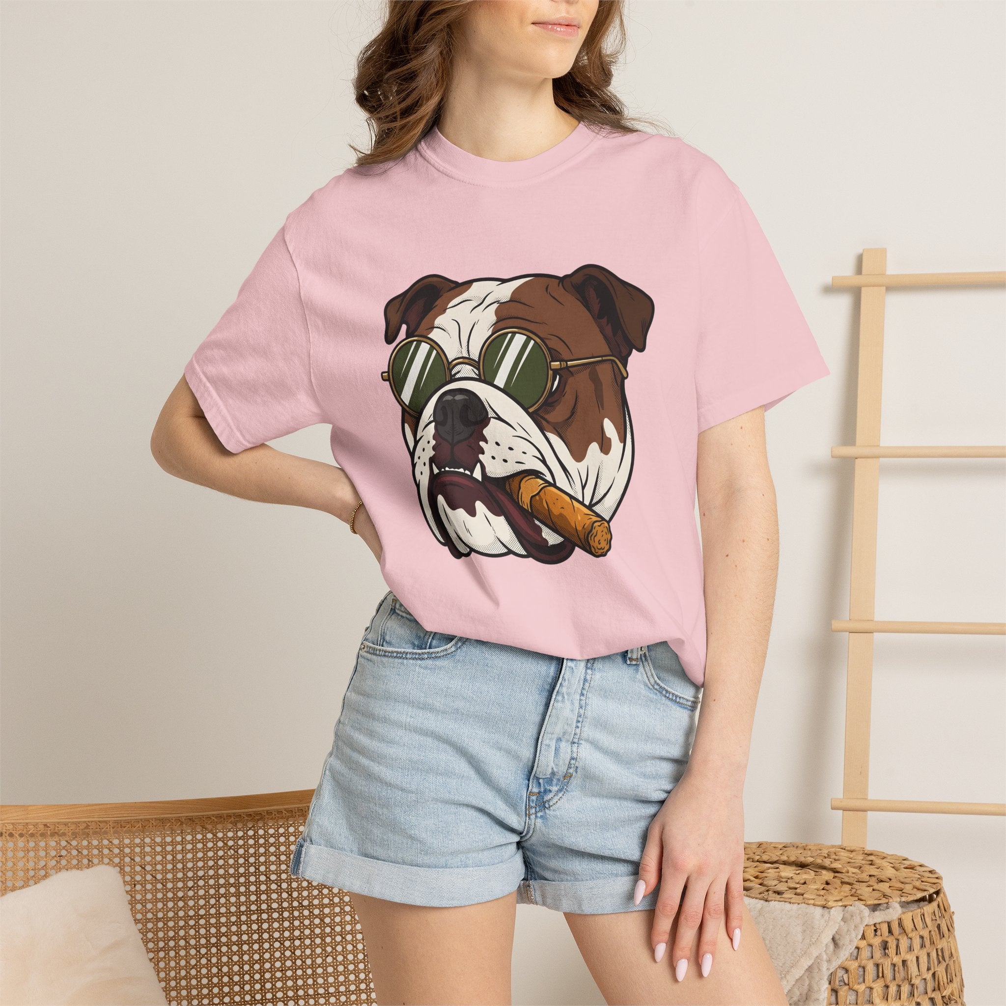 Bulldog Head Shirt Dog Jokes Gift Women Comic Tee Bulldog T-Shirt Dog Fan Cartoon Tshirt Pun Graphic Vintage Shades Tshirt