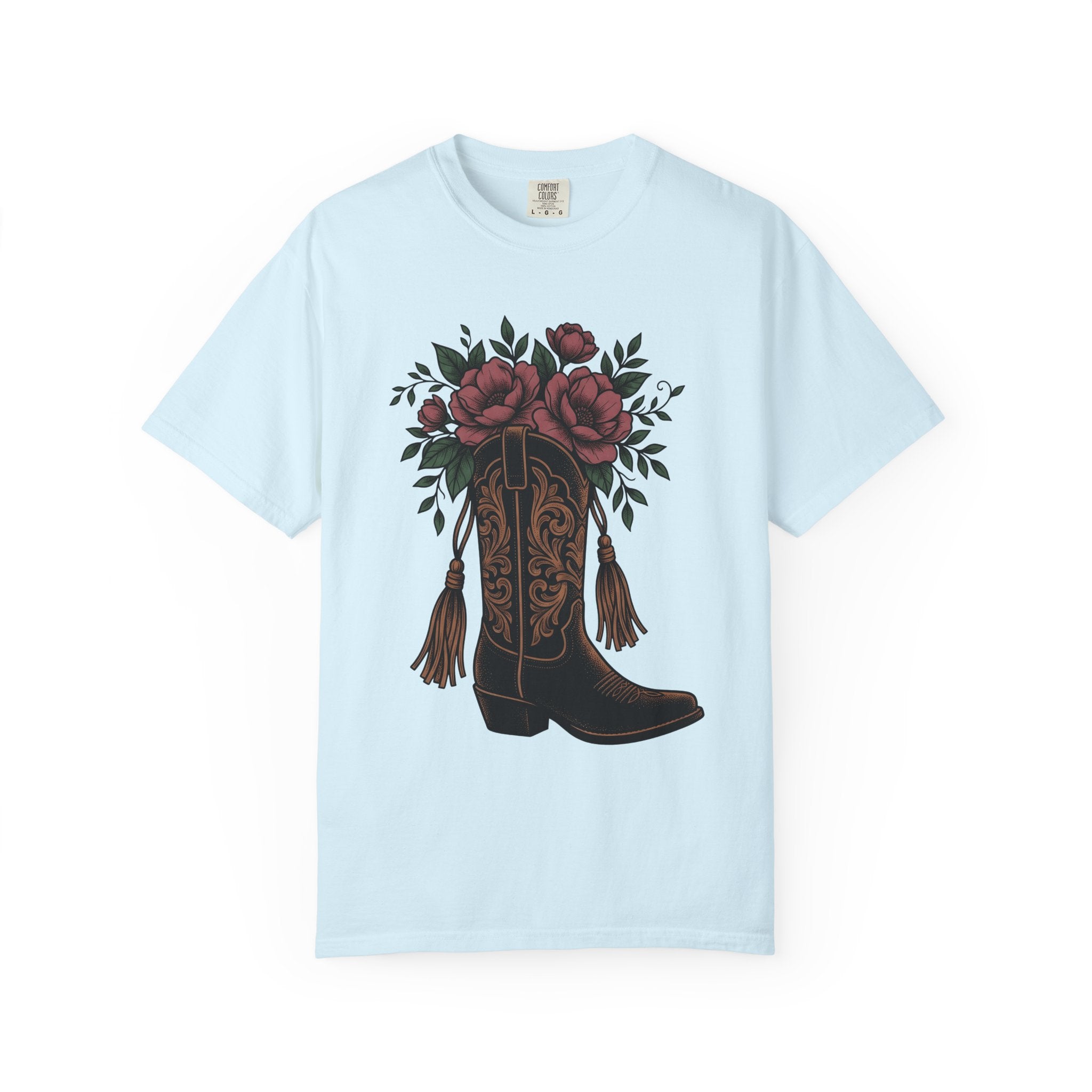 Cowgirl Boot Floral Shirt Cowgirl Rodeo Gift Women Ethnic Tee Boot Flower T-Shirt Cowboy Fan Tribal Tshirt Rodeo Graphic Sketch Suede