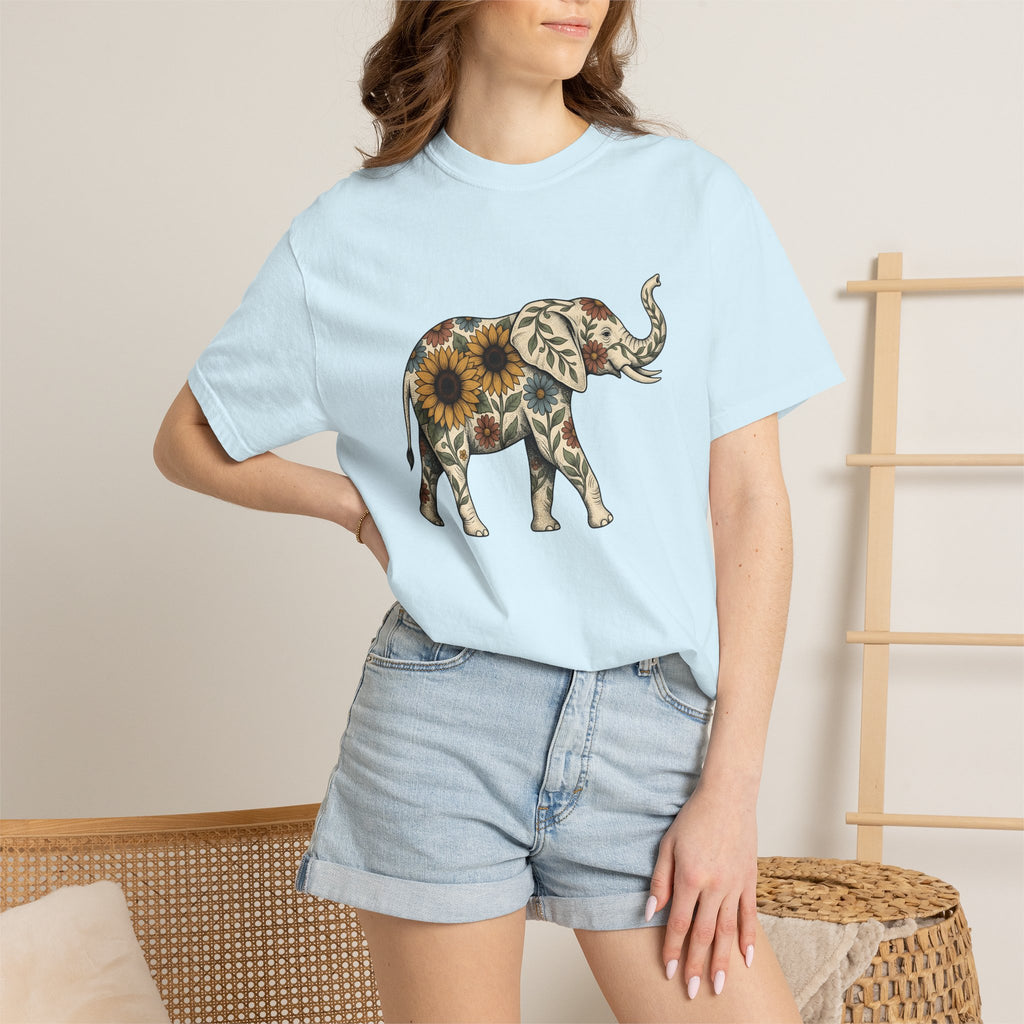 Elephant Flower Shirt Animals & Flowers Outdoors Gift Women Hippie Tee Elephant T-Shirt Wildlife Fan Bohemian Tshirt Nature Graphic Retro