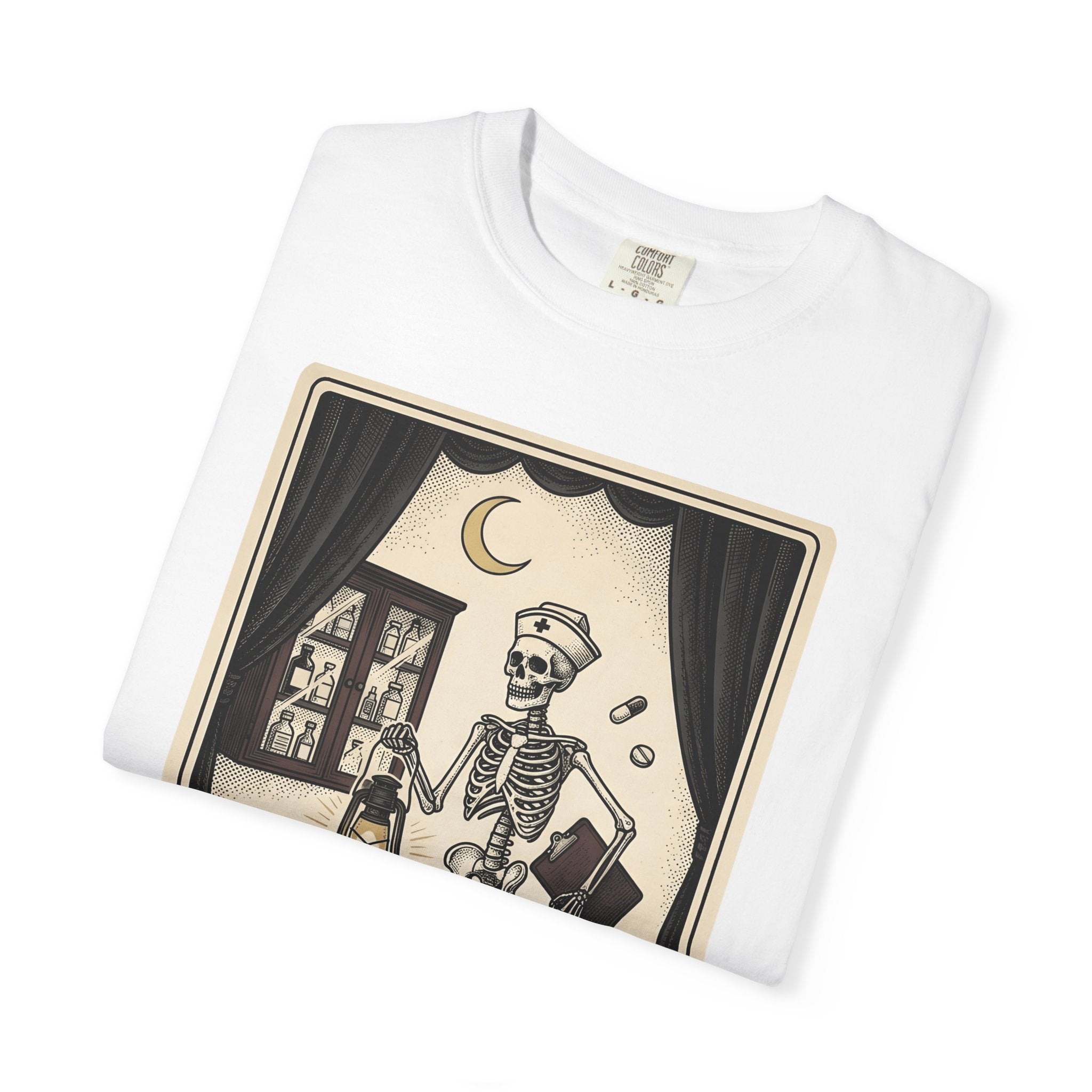 Skeleton Nurse Shirt Nurse Horror Gift Women Hand Drawn Tee Bones T-Shirt Rn Fan Skull Tshirt Horror Graphic American Traditional Tattoo
