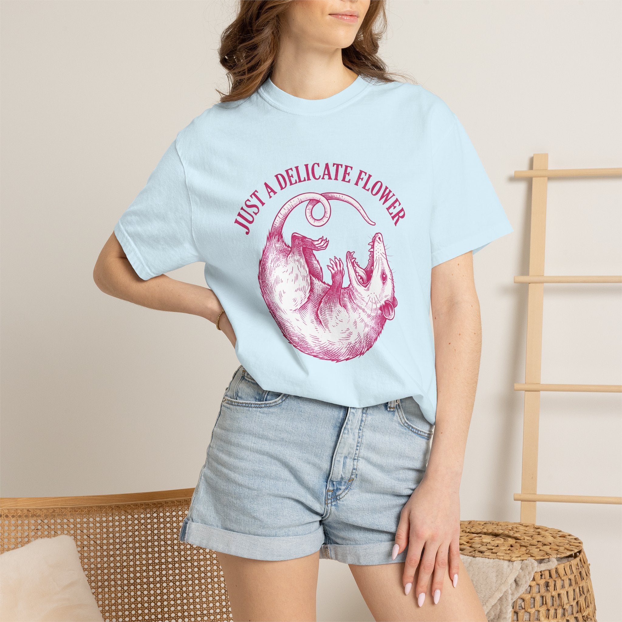 Opossum Drawing Shirt Funny Critter Gift Women Cartoon Tee Possum T-Shirt Humor Fan Comic Tshirt Creature Graphic Classic Tail Curl Tshirt