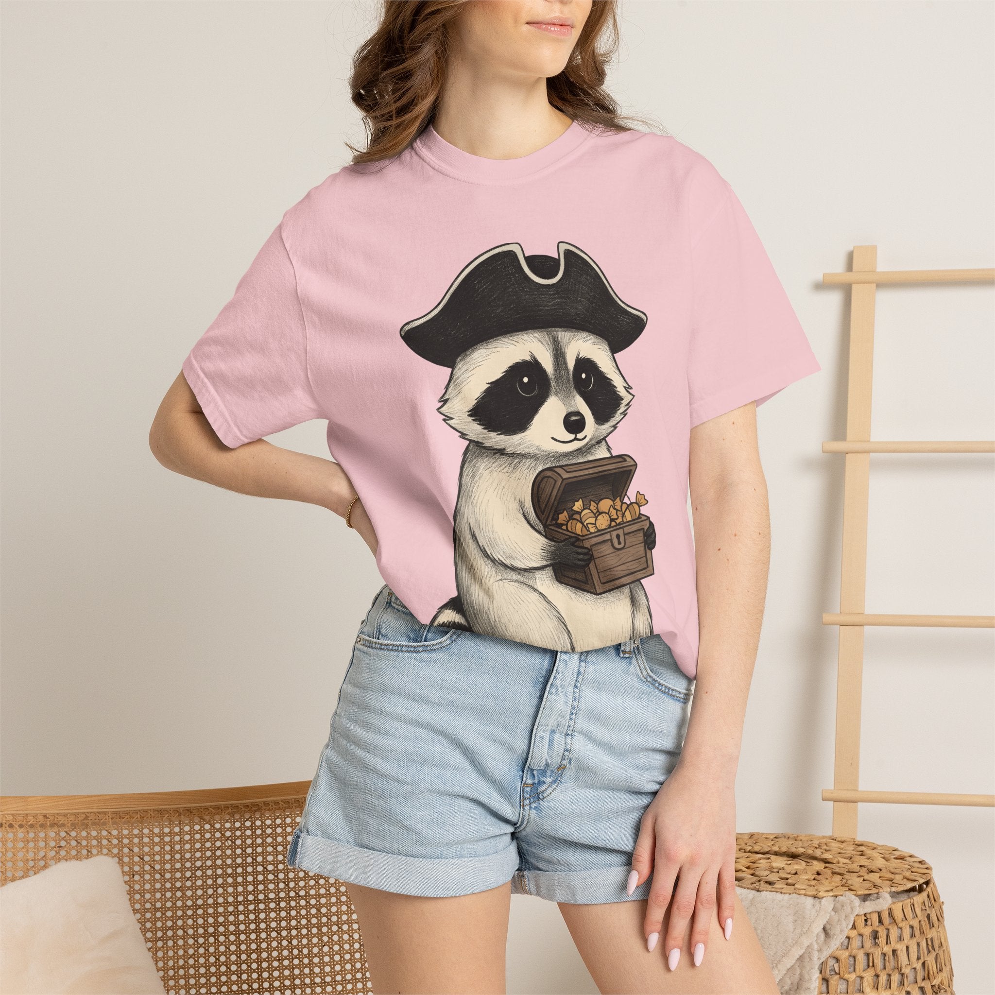 Raccoon Pirate Shirt Halloween Wildlife Gift Women Adorable Tee Trash Panda T-Shirt Horror Fan Cute Tshirt Animal Graphic Sketch Sweets