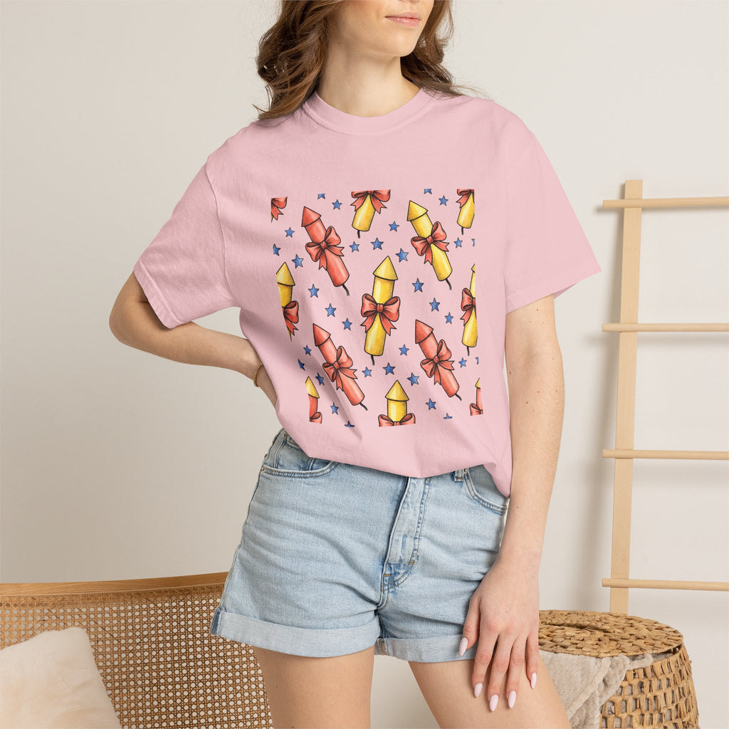 Firework Rockets Shirt 4th Of July Independence Gift Women Cartoon Tee Fireworks T-Shirt Patriot Fan Comic Tshirt Liberty Graphic Line Art