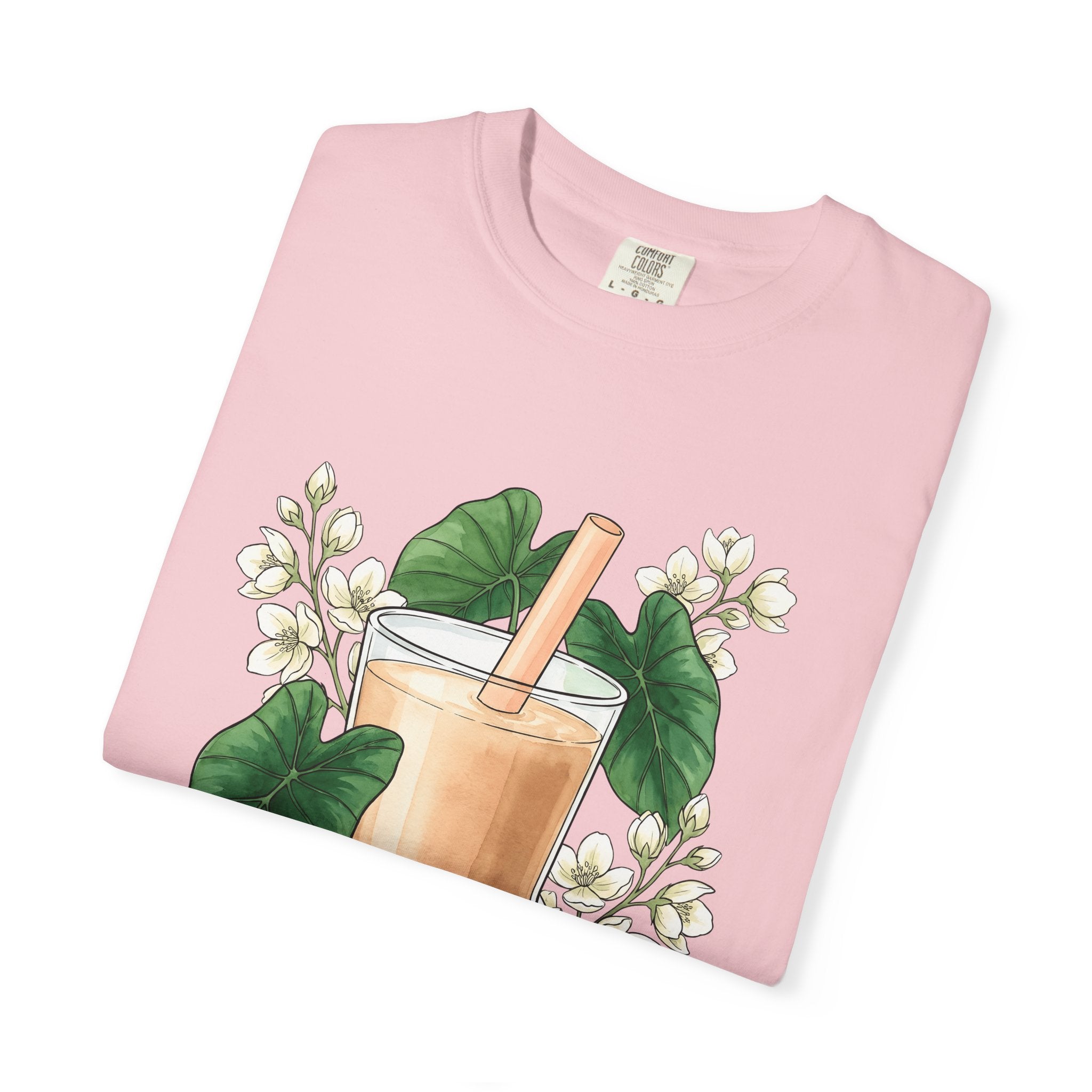 Bubble Tea Shirt Drinks Plants Gift Women Ink Tee Boba T-Shirt Beverage Fan Boba Graphic Doodle Floral Tshirt