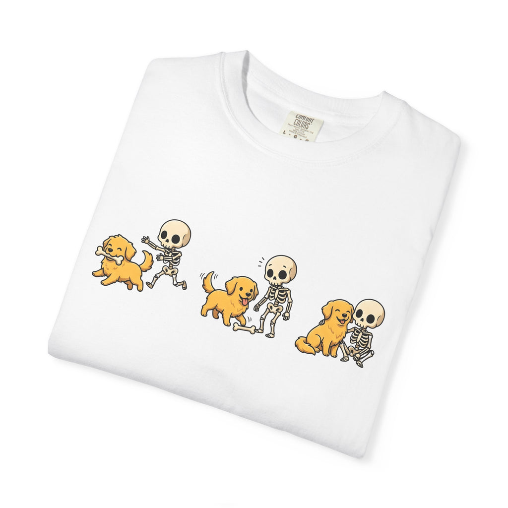 Canine Skeleton Shirt Halloween Pets Gift Women Doodle Tee Dog Skeleton T-Shirt Spooky Fan Dog Graphic Dog Illustration Whimsical Bone