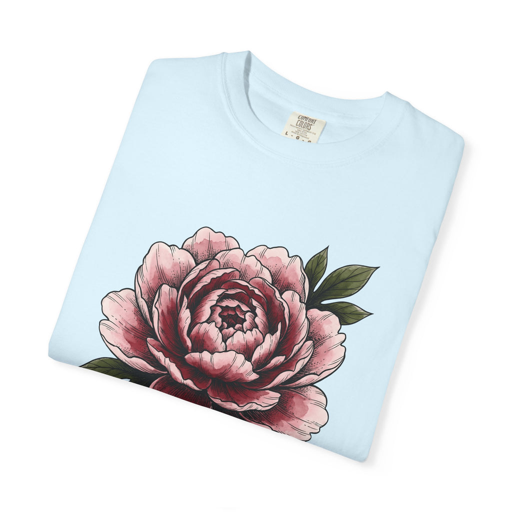 Peony Flower Shirt Boho Chic Floral Gift Women Botanical Tee Paeonia T-Shirt Hippie Fan Botanical Tshirt Flower Graphic Vintage Green Leaves