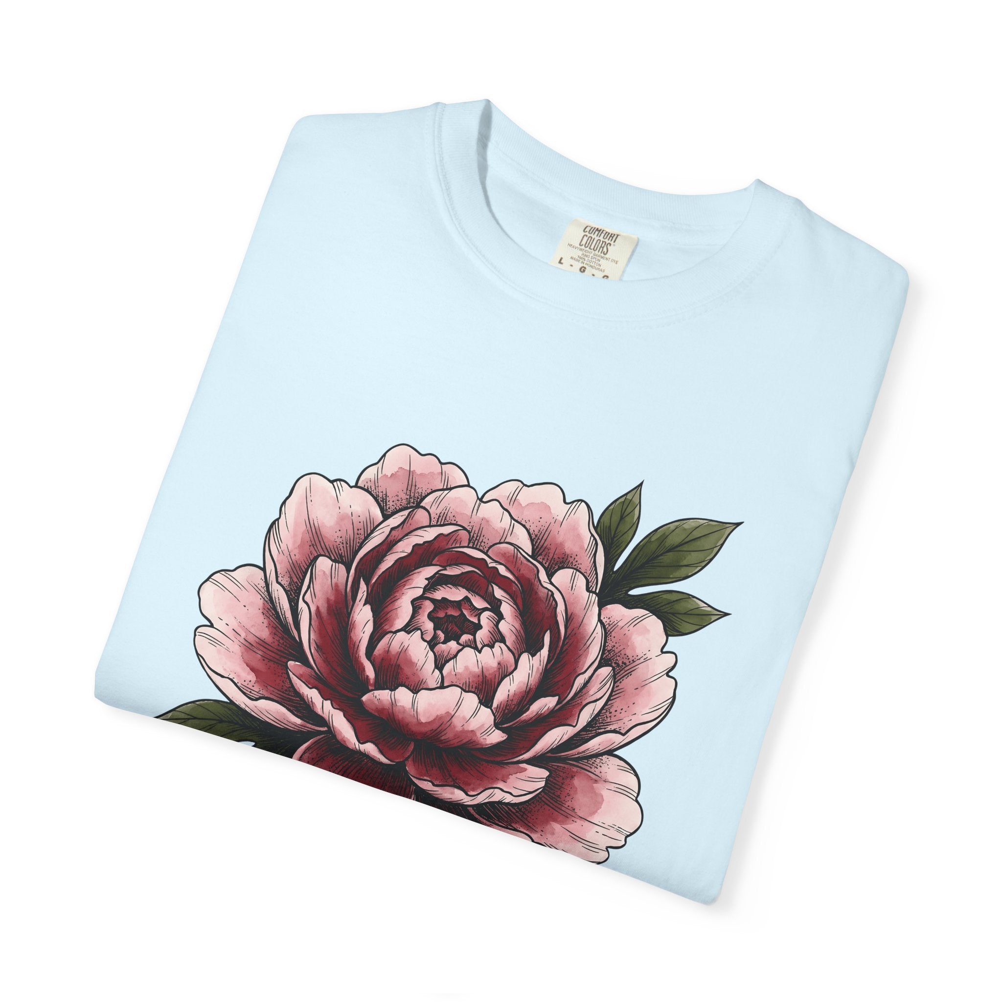 Peony Flower Shirt Boho Chic Floral Gift Women Botanical Tee Paeonia T-Shirt Hippie Fan Botanical Tshirt Flower Graphic Vintage Green Leaves