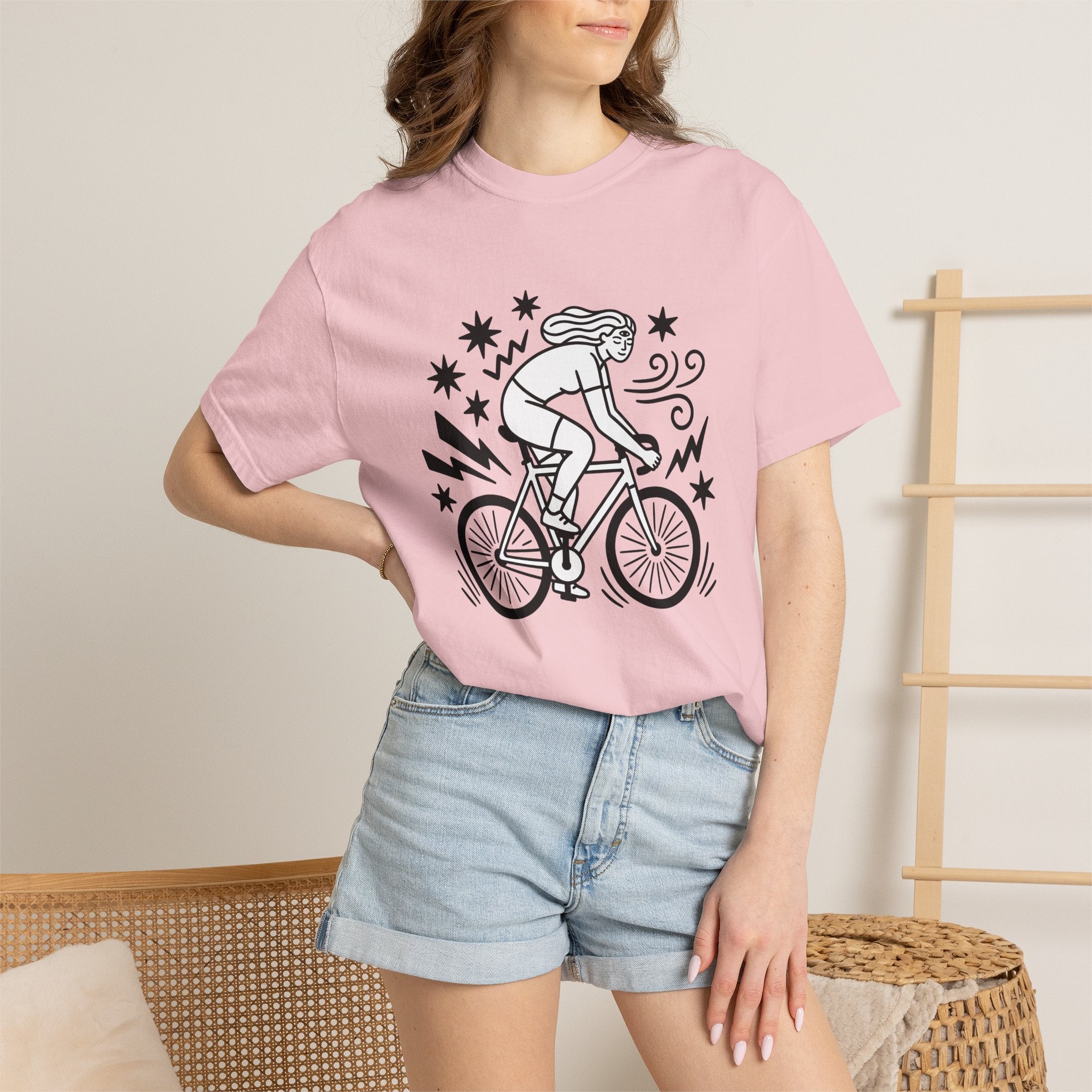 Cyclist Shirt Sports & Activities Fitness Gift Women Doodle Tee Biker T-Shirt Athlete Enthusiast Cartoon Tshirt Workout Graphic Minimalist