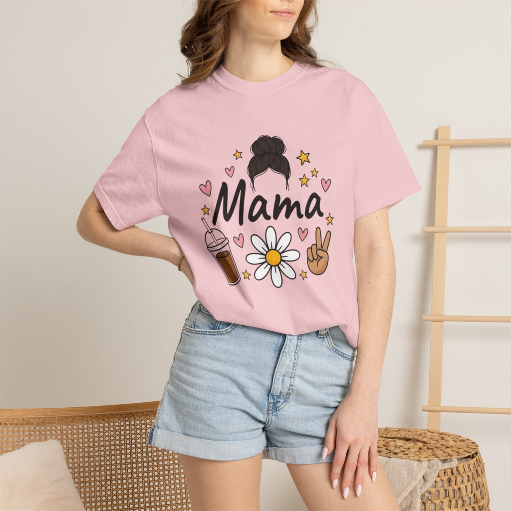 Mom Bun Shirt Mom Coffee Gift Women Doodle Tee Top Knot T-Shirt Motherhood Fan Hand Drawn Tshirt Caffeine Graphic Retro Daisy Tshirt