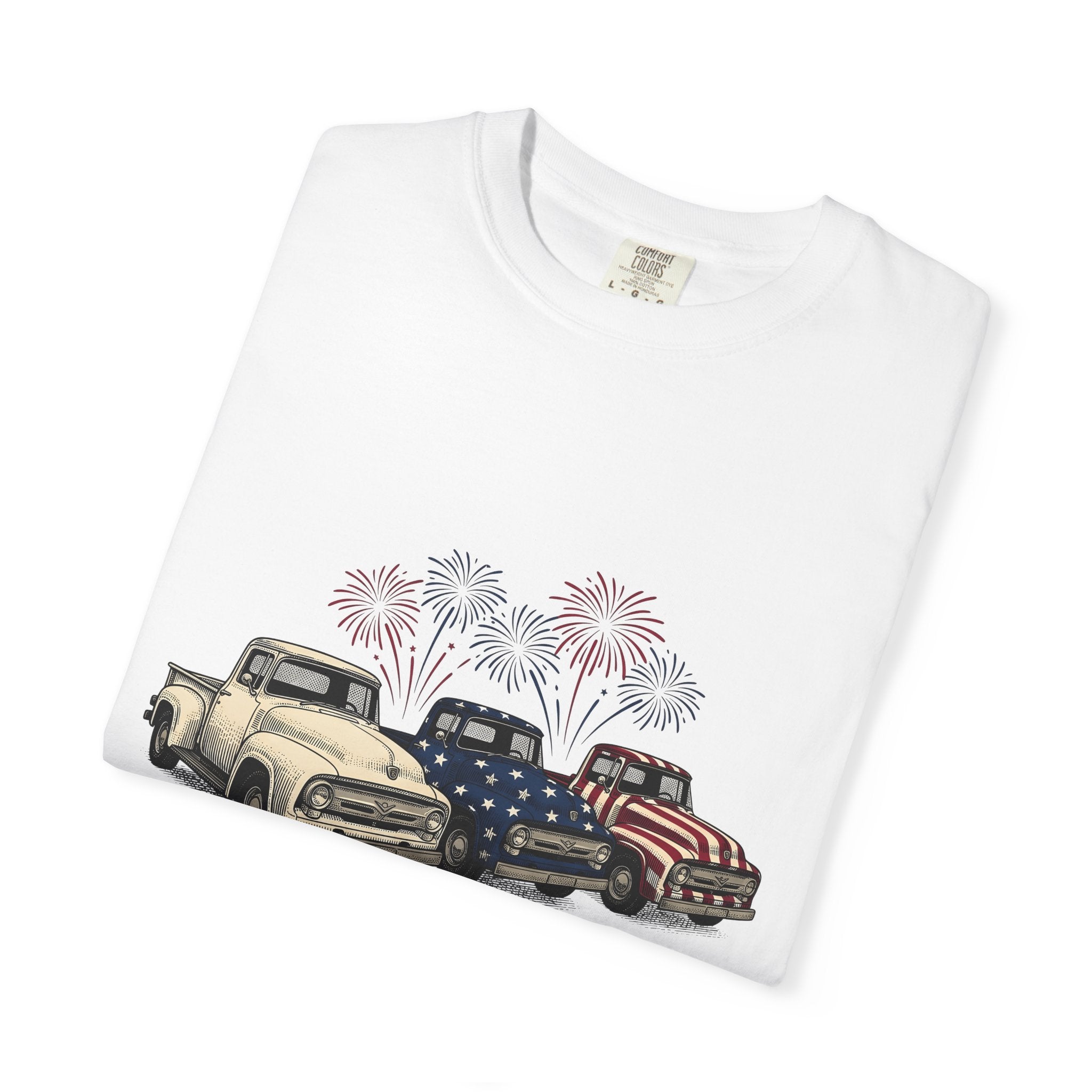 Old Trucks Shirt 4th Of July Event Gift Women Flag Tee Lorries T-Shirt Independence Day Fan Patriotic Tshirt Party Graphic Retro
