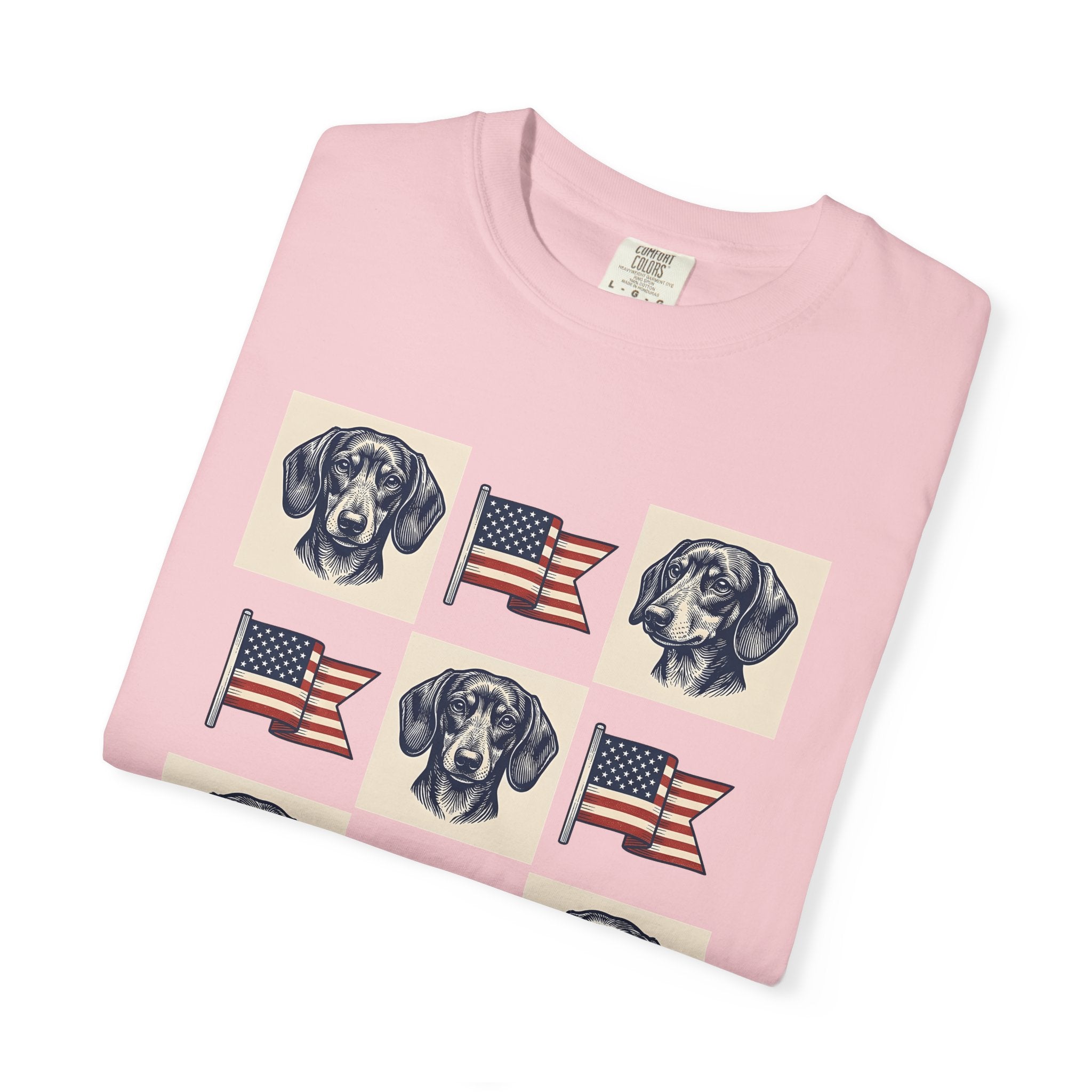 Dachshund Dog Shirt Dog Patriotic Gift Women Vintage Tee Wiener Dog T-Shirt Dog Fan Doodle Tshirt Star Spangled Graphic Retro American Flag