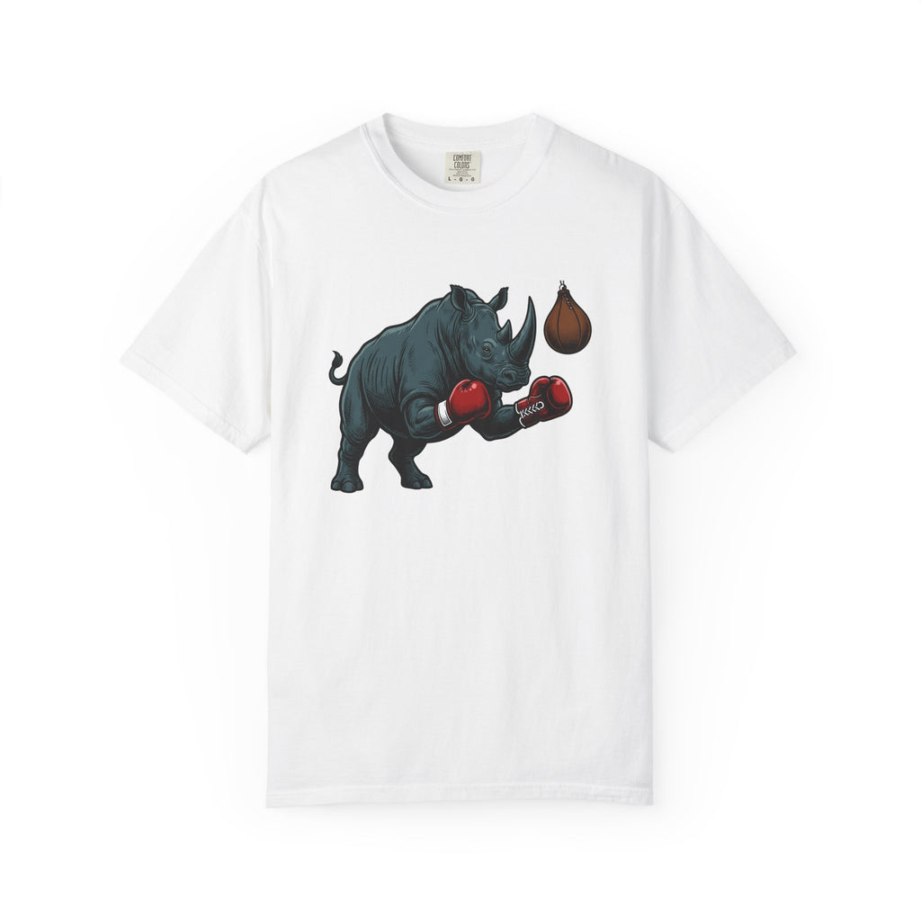 Rhino Fighter Shirt Sports Fauna Gift Women Distressed Tee Rhinoceros T-Shirt Athlete Fan Rhinoceros Graphic Line Art Punching Bag Tshirt