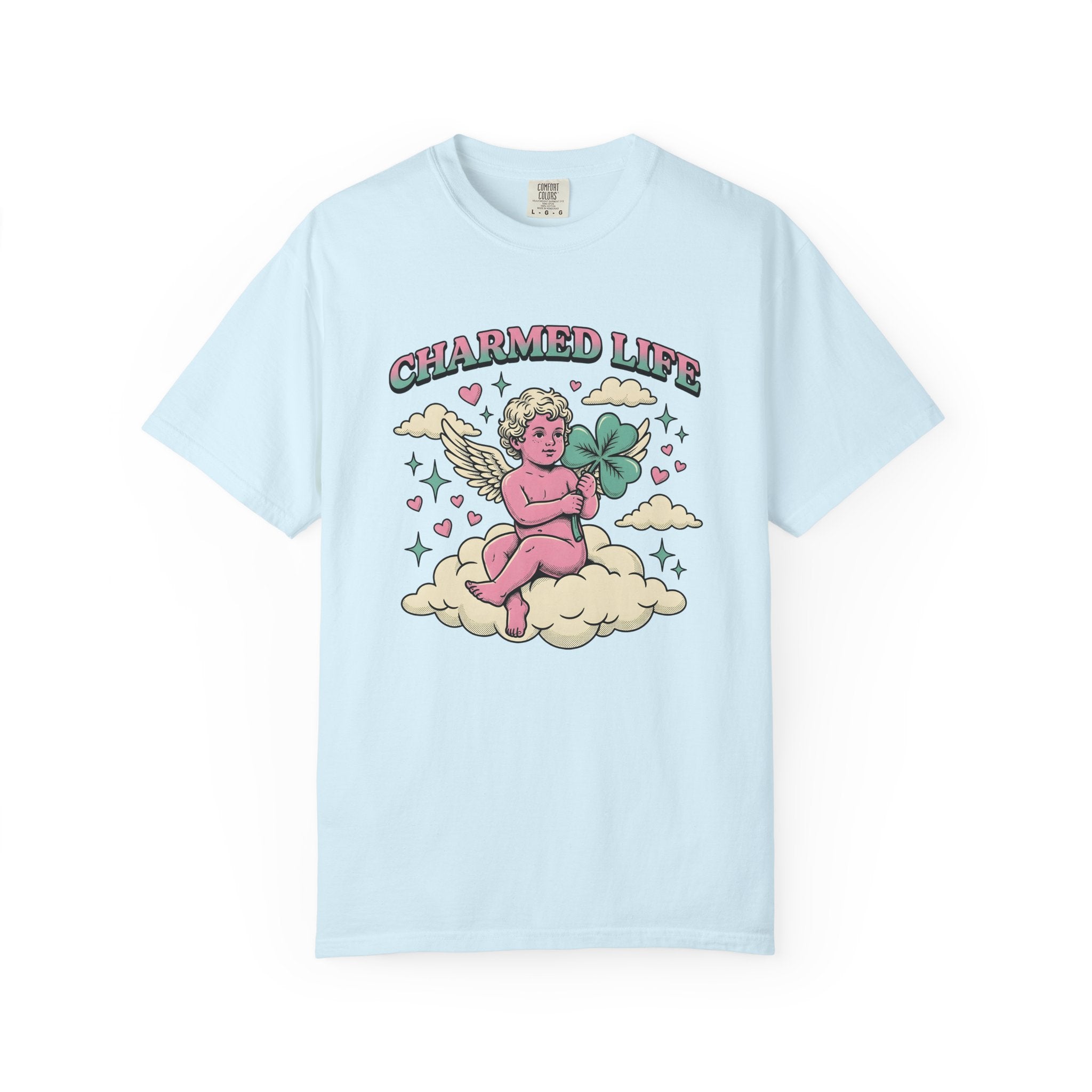Angel Clover Shirt St Patricks Day Luck Gift Women Vintage Tee Shamrock T-Shirt St Patricks Fan Irish Tshirt Fortune Graphic Retro Cloud