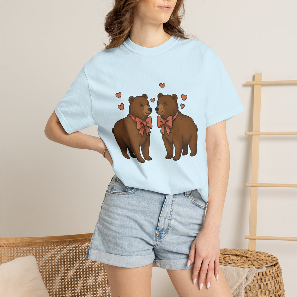 Bear Couple Shirt Animals Love Gift Women Cute Tee Bear T-Shirt Animal Fan Cartoon Tshirt Romance Graphic Hand Drawn Hearts Tshirt
