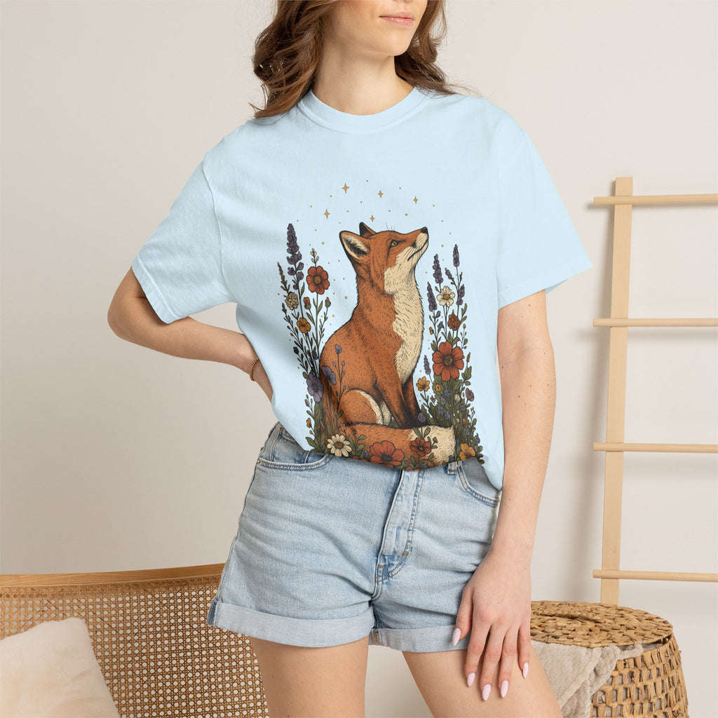 Fox Blossom Shirt Animals & Flowers Trees Gift Women Folk Tee Blossom T-Shirt Floral Fan Botanical Tshirt Forest Graphic Retro Twinkle